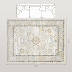 9x12 Area Rug, Indoor Boho Machine Washable Carpet for Living Room, Bedroom, Dining Room, Kitchen, Blue
