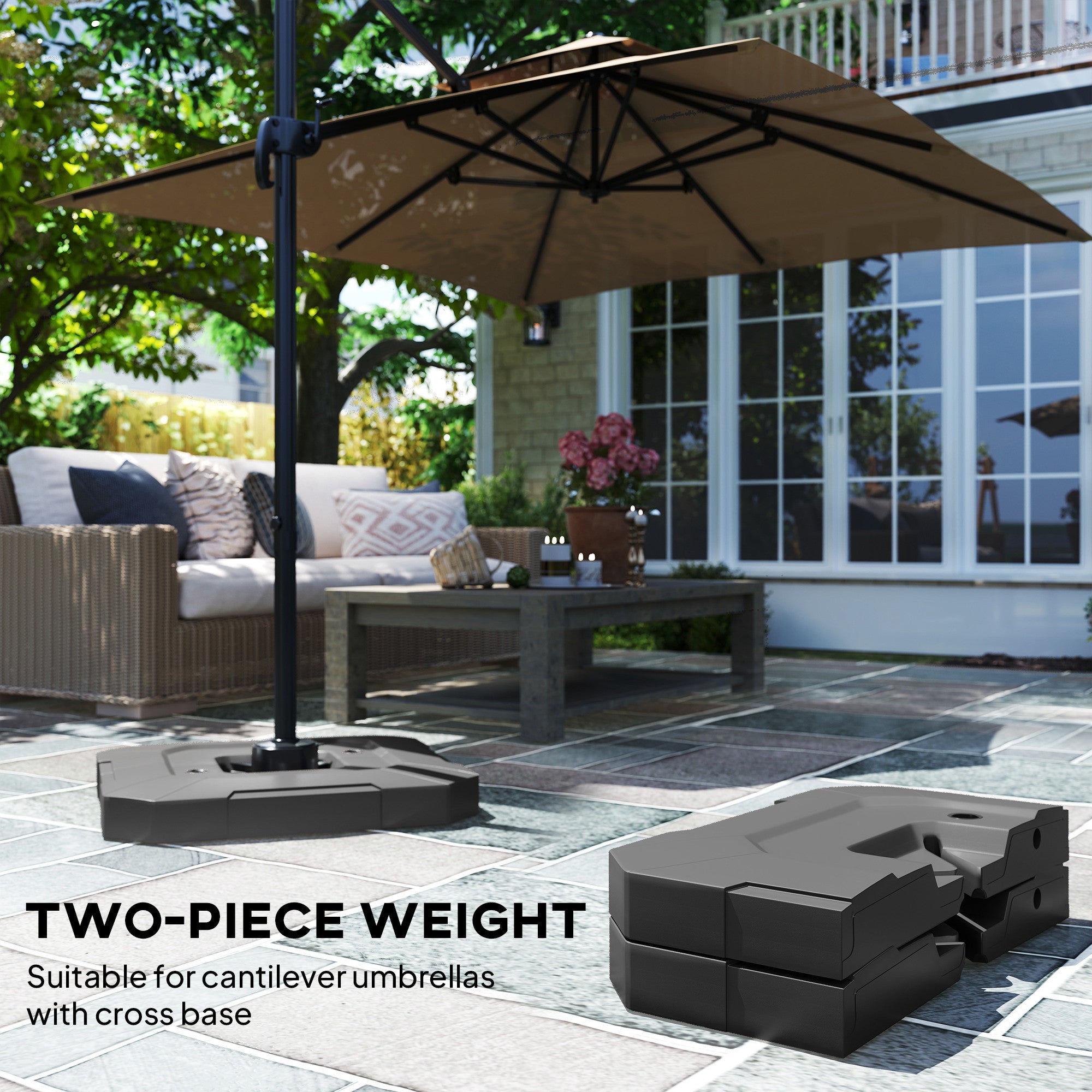 2-Piece Cantilever Umbrella Base Weight Set, 231 lb Water or Sand Fillable Outdoor Offset Umbrella Weights, Black