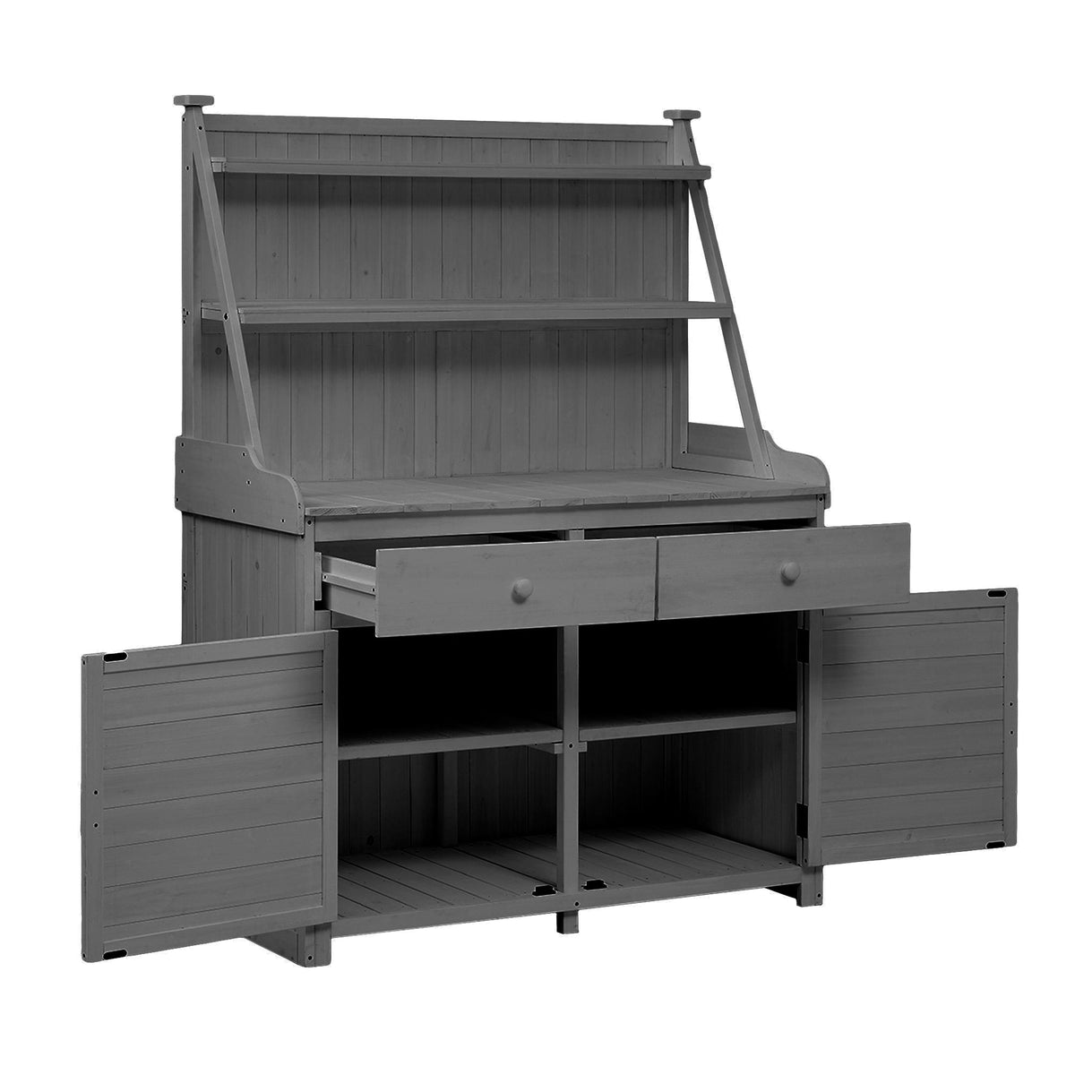 Fir Wood Potting Bench with Drawer & Cabinet for Garden, Outdoor Garden Workstation with Three-Tier Shelf, 47'' L x 23'' W x 65'' H, Gray