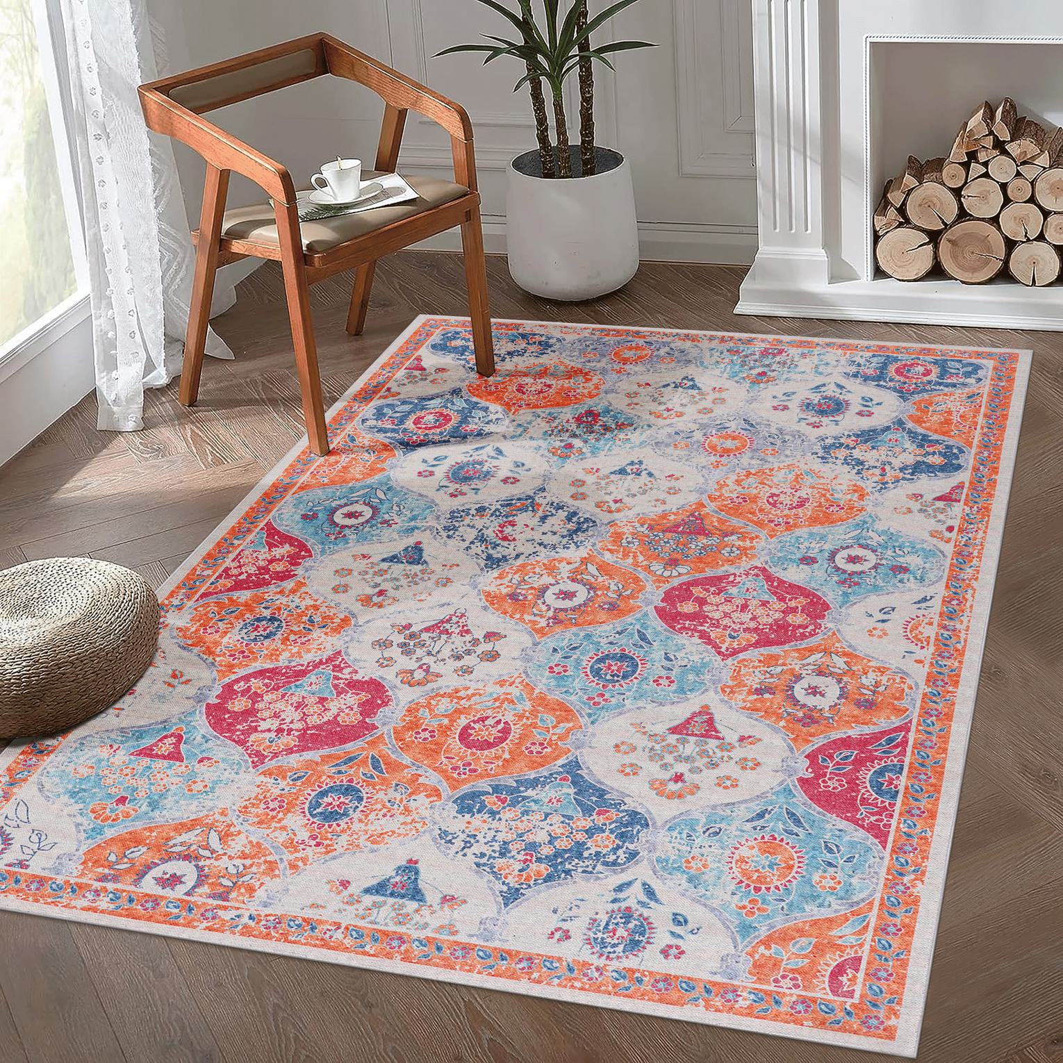 3x5 Low-Pile Kid and Pet Friendly Washable Area Rug, Non-Slip, Non-Shedding, Foldable Carpet for Living Room, Bedroom, Kitchen, Red