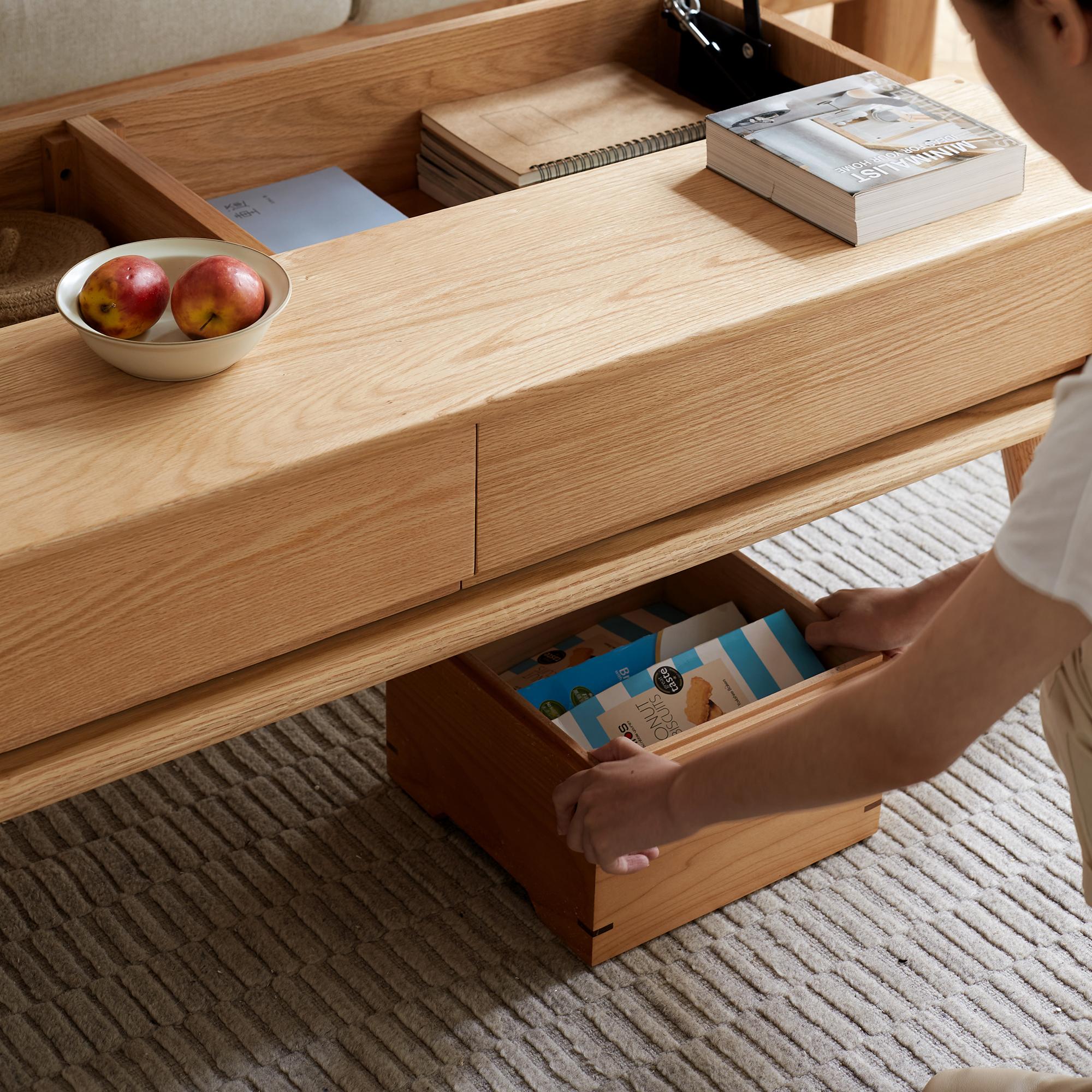 Versatile Lift-Top Coffee Table with Hidden 3-Compartment Storage, Practical Center Table with Elevating Work Surface, 39.5″ L x 23.5″ W x 17.5″ H, Natural Wood