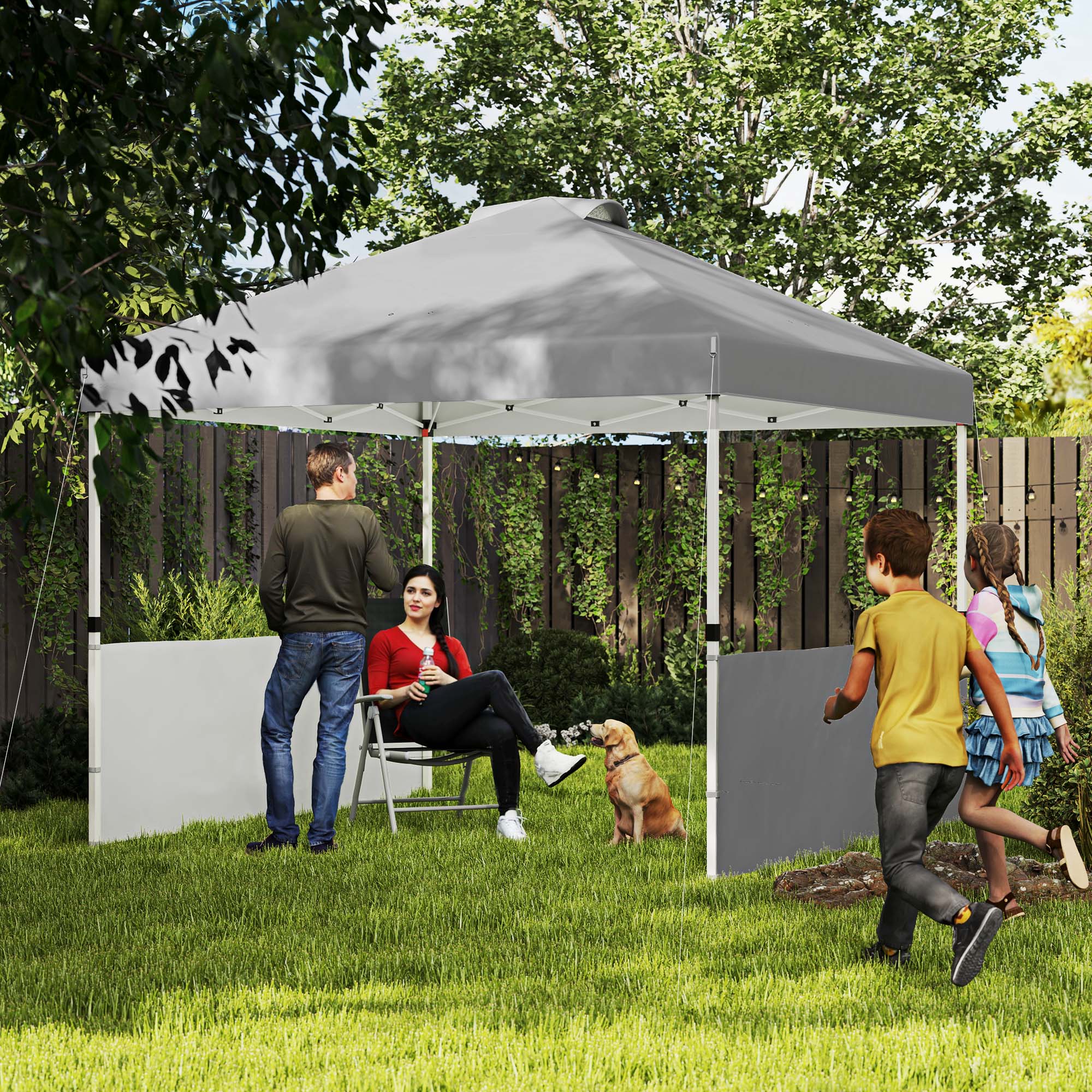 10' x 10' Pop Up Canopy Tent with 2 Half Sidewalls, UV50+ Instant Sun Shelter with Wheeled Carry Bag, Dark Gray
