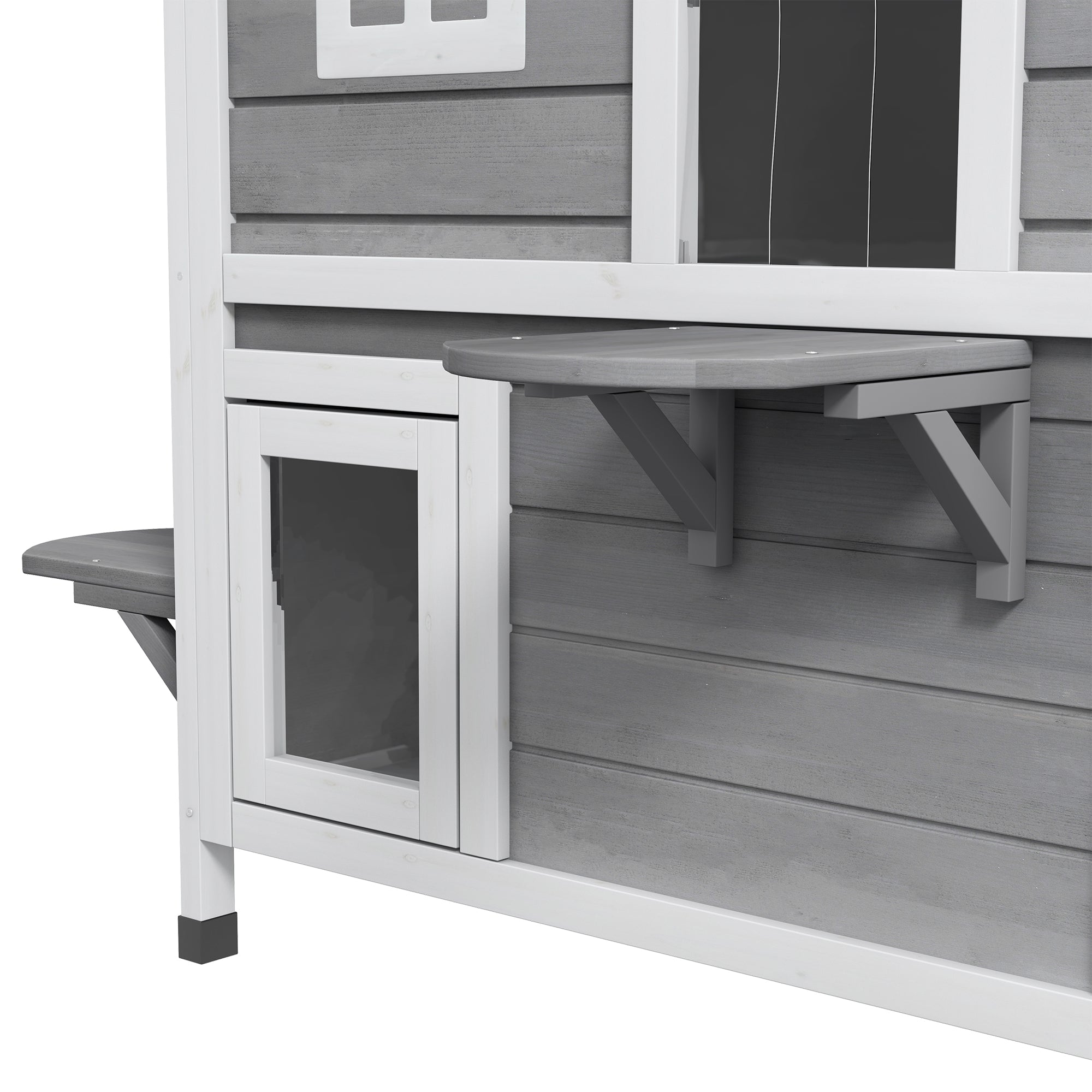 2-story Cat House Outdoor, Weatherproof Wooden Cat Enclosure for Feral Cats with Escape Door, Openable Roof, Jumping Platforms, Gray