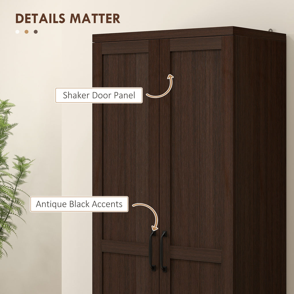 63" 2-Door Kitchen Pantry, Freestanding Cabinet with 2 Adjustable Shelves for Dining Room, Cinnamon Cherry Wood Grain