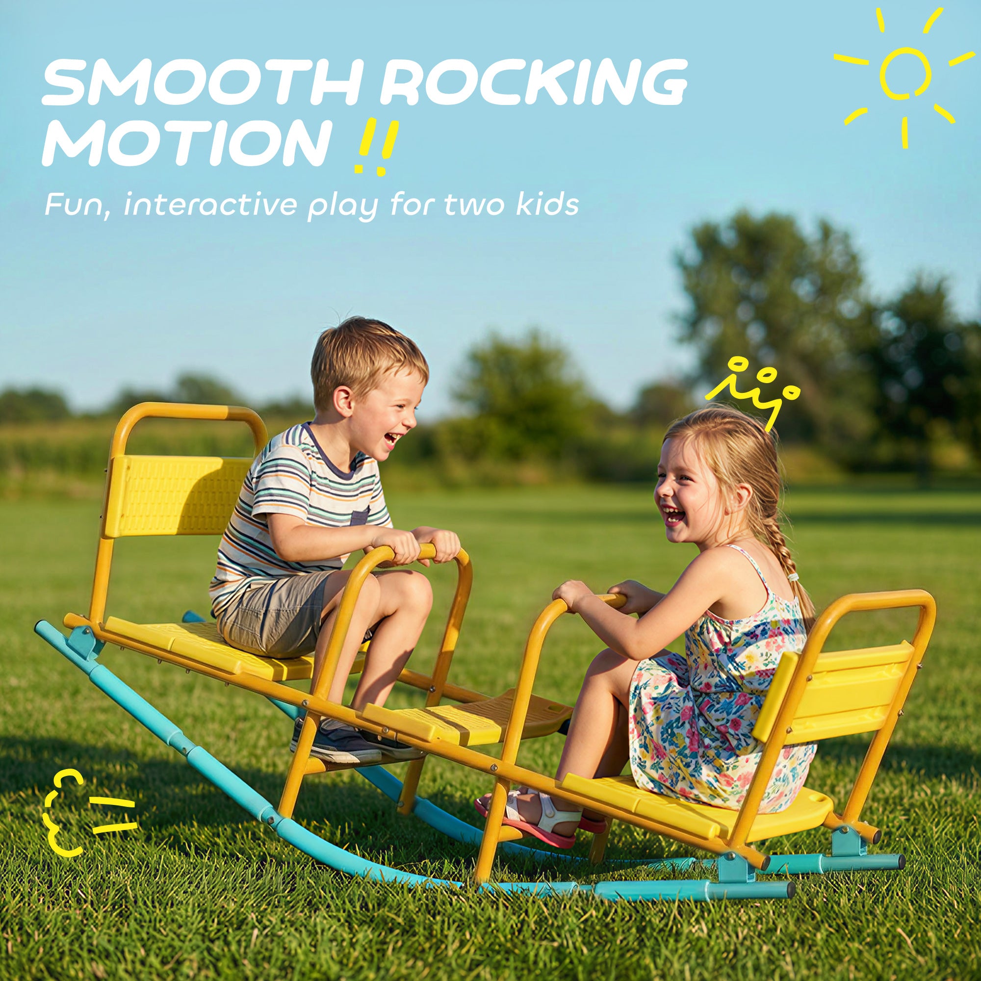 Teeter Totter Seesaw for Kids, 2 in 1 Metal Rocking Seesaw for Toddlers Age 3-8, Playground Equipment for Backyard