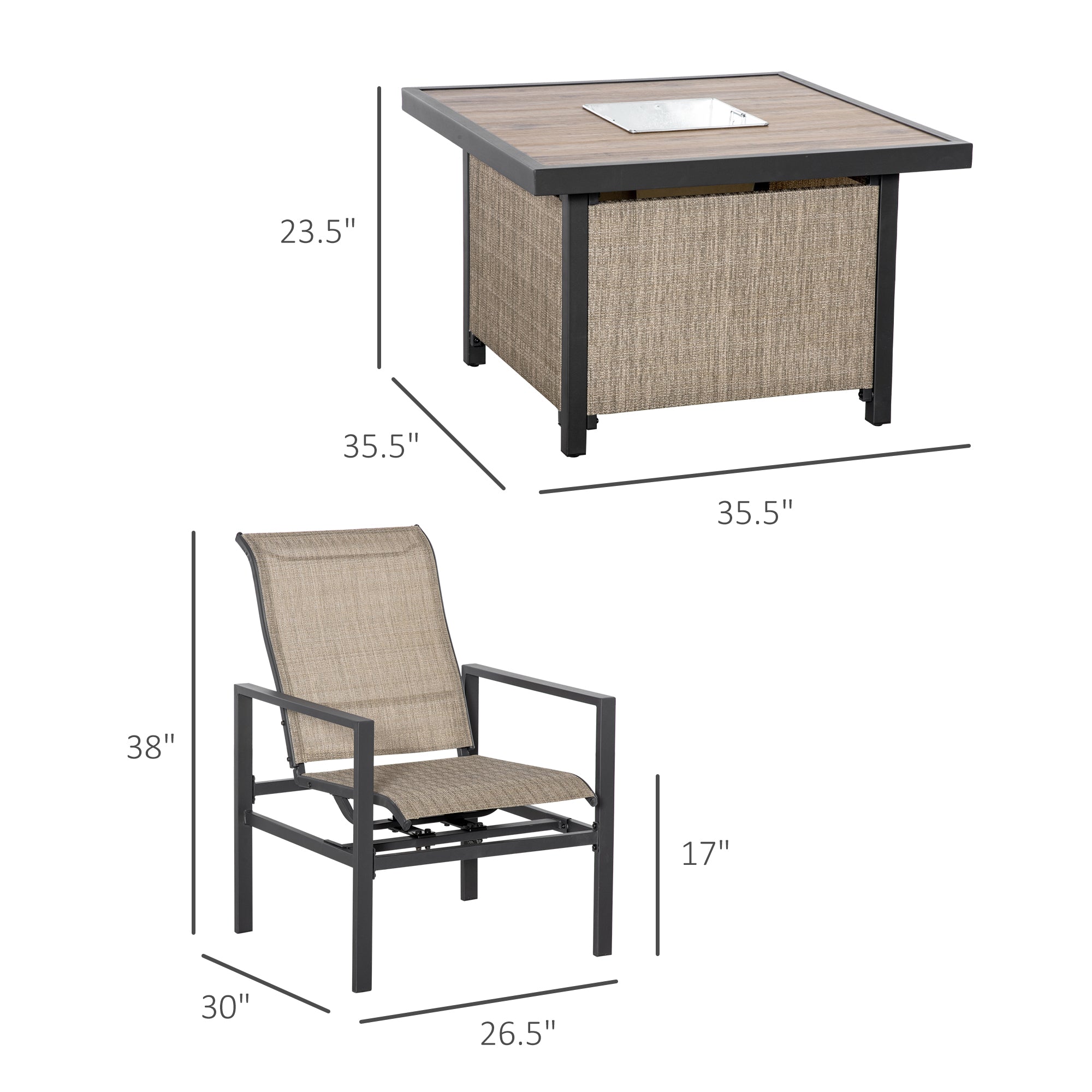 5 Piece Garden Patio Dining Set, Dinner Table with Built-in Ice Bucket Insert, 4 Rocking Chairs, Beige