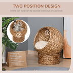 Handwoven Elevated Cat Bed with Soft Cushion & Egg Chair Shape, Basket Bed Kitty House with Stand, Raised Wicker House for Indoor Cats, 23.5" H, Light Brown