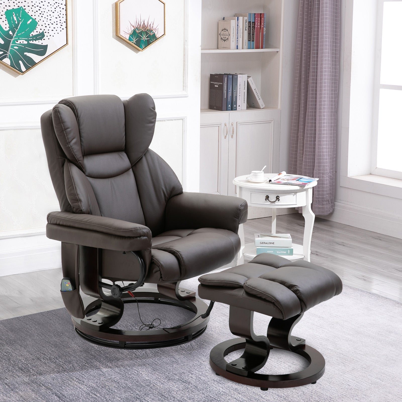 Massage Sofa Recliner Chair w/ Footrest, 10 Vibration Point, Faux PU Leather, Brown