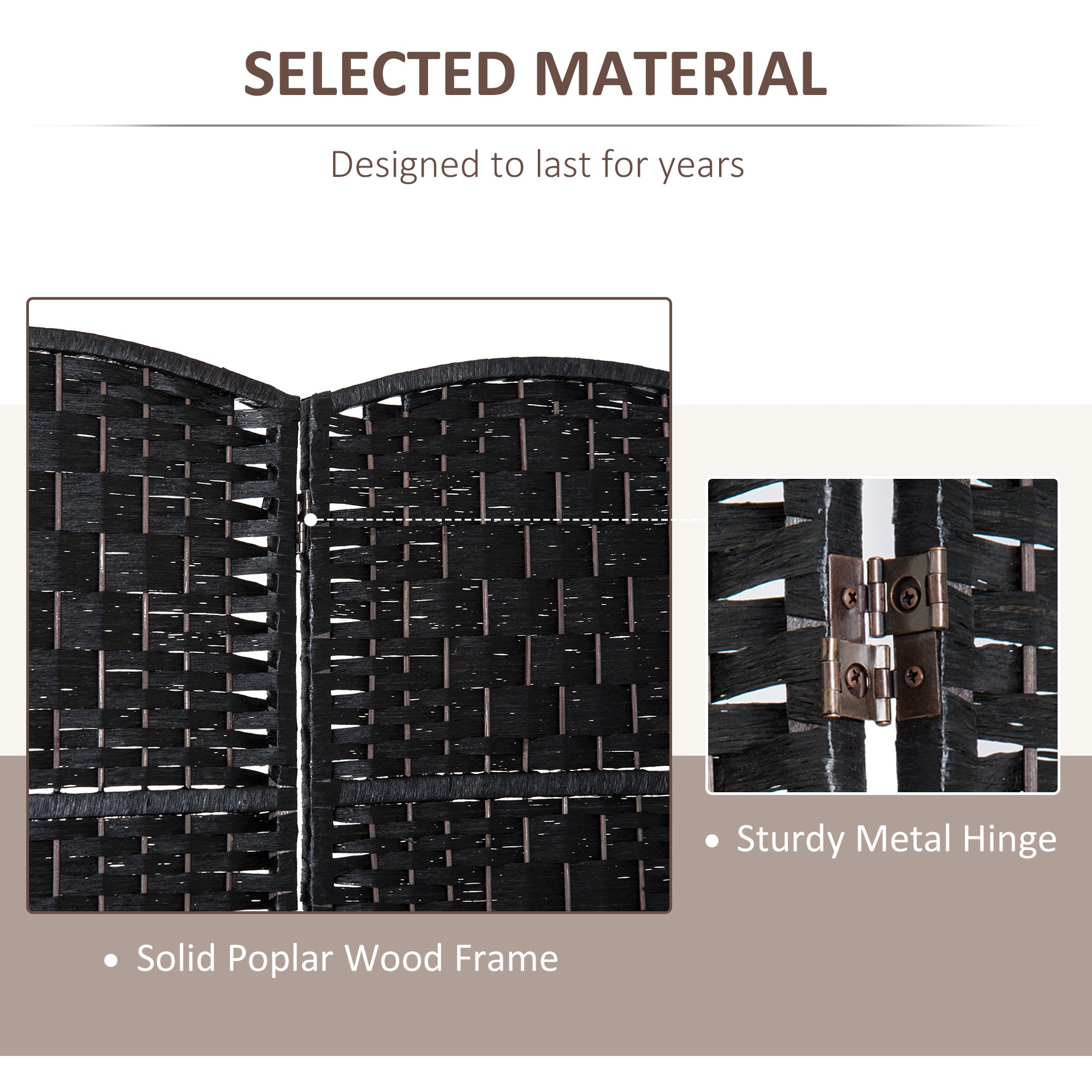 Room Divider 4 Panel, 6FT Tall Folding Privacy Screen, Freestanding Hand-Woven Partition for Room Separation with 360° Hinges, Paper Rope Diamond Weave, Black