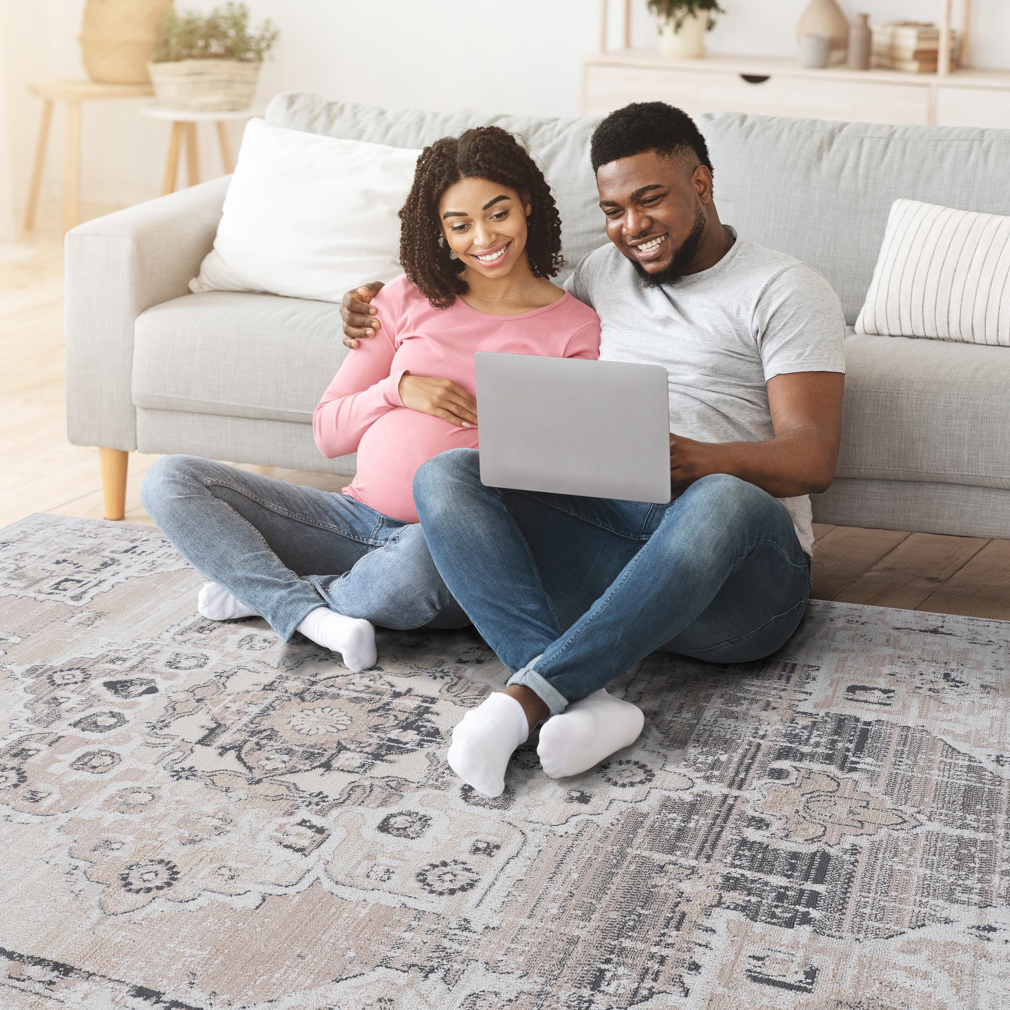Naar 5x7 Medallion Stain-Resistant Area Rug with Cotton Backing, Medium Pile Height, Kid and Pet-Friendly Carpet, 90" L x 63" W x 0.3" H, Cream