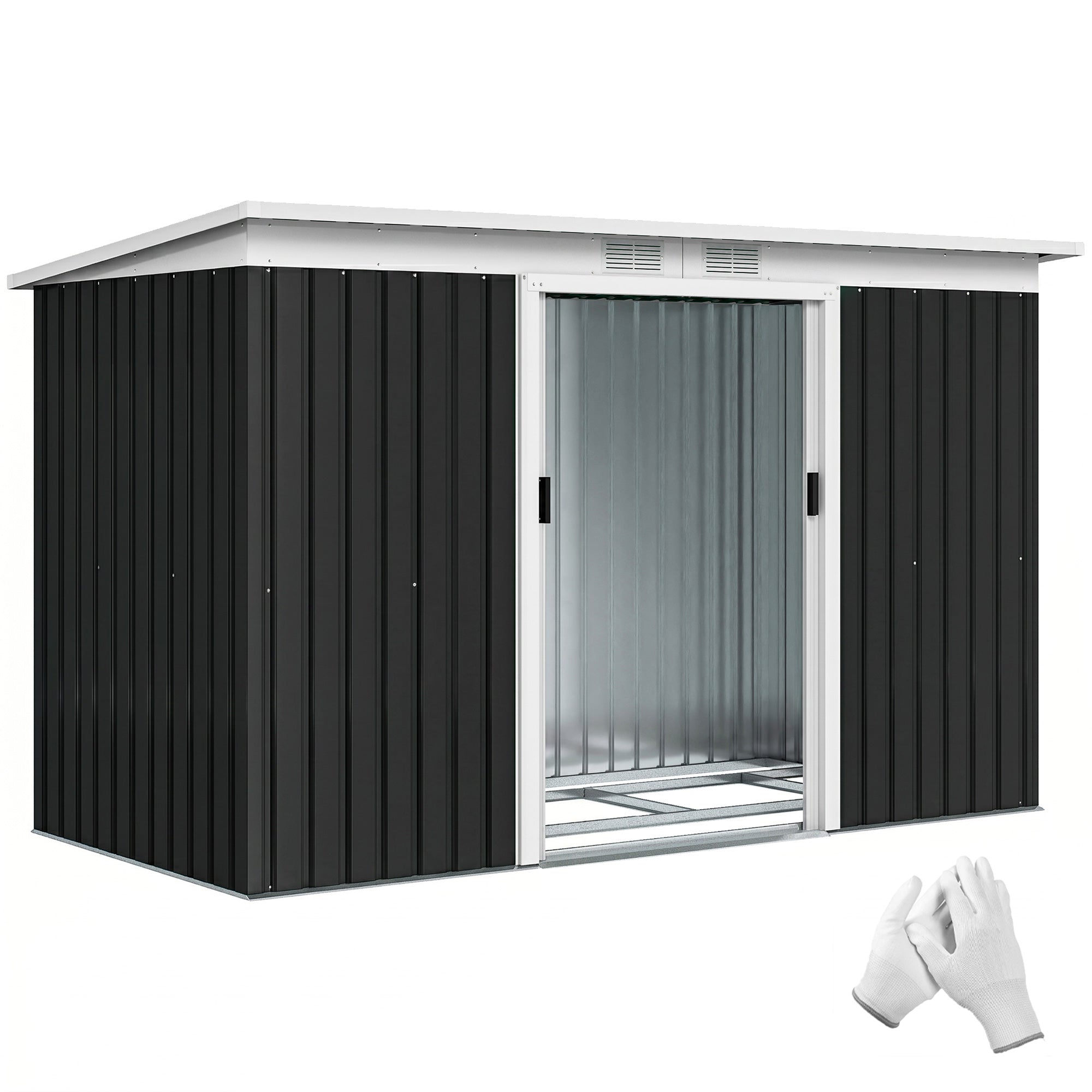 9' x 4' Metal Outdoor Storage Shed, Tool House with Double Lockable Doors for Backyard, Patio, Lawn, Garage, Dark Gray