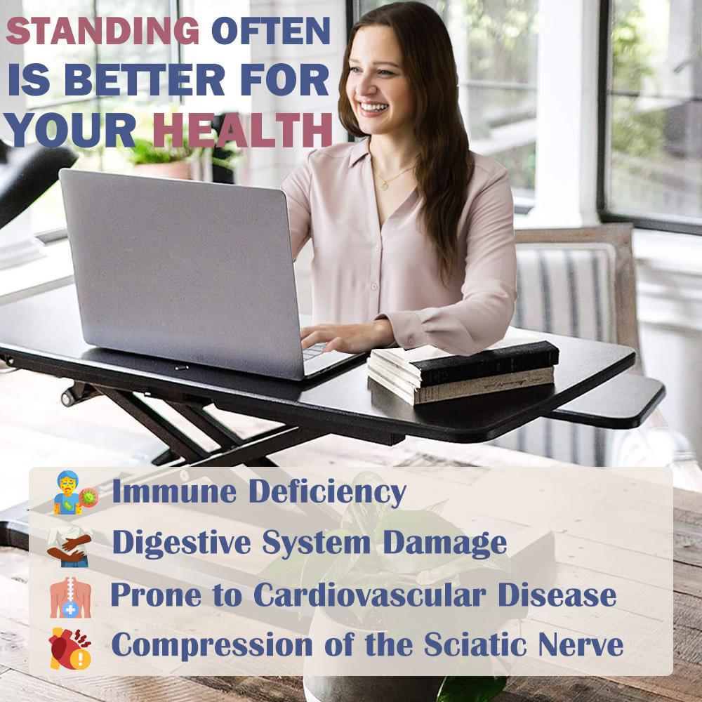 32" Desk Converter with Wide Keyboard Tray, Laptop Workstation, Height Adjustable Sit to Stand Riser, 32" L x 16.5" W x 4.5" H, Black