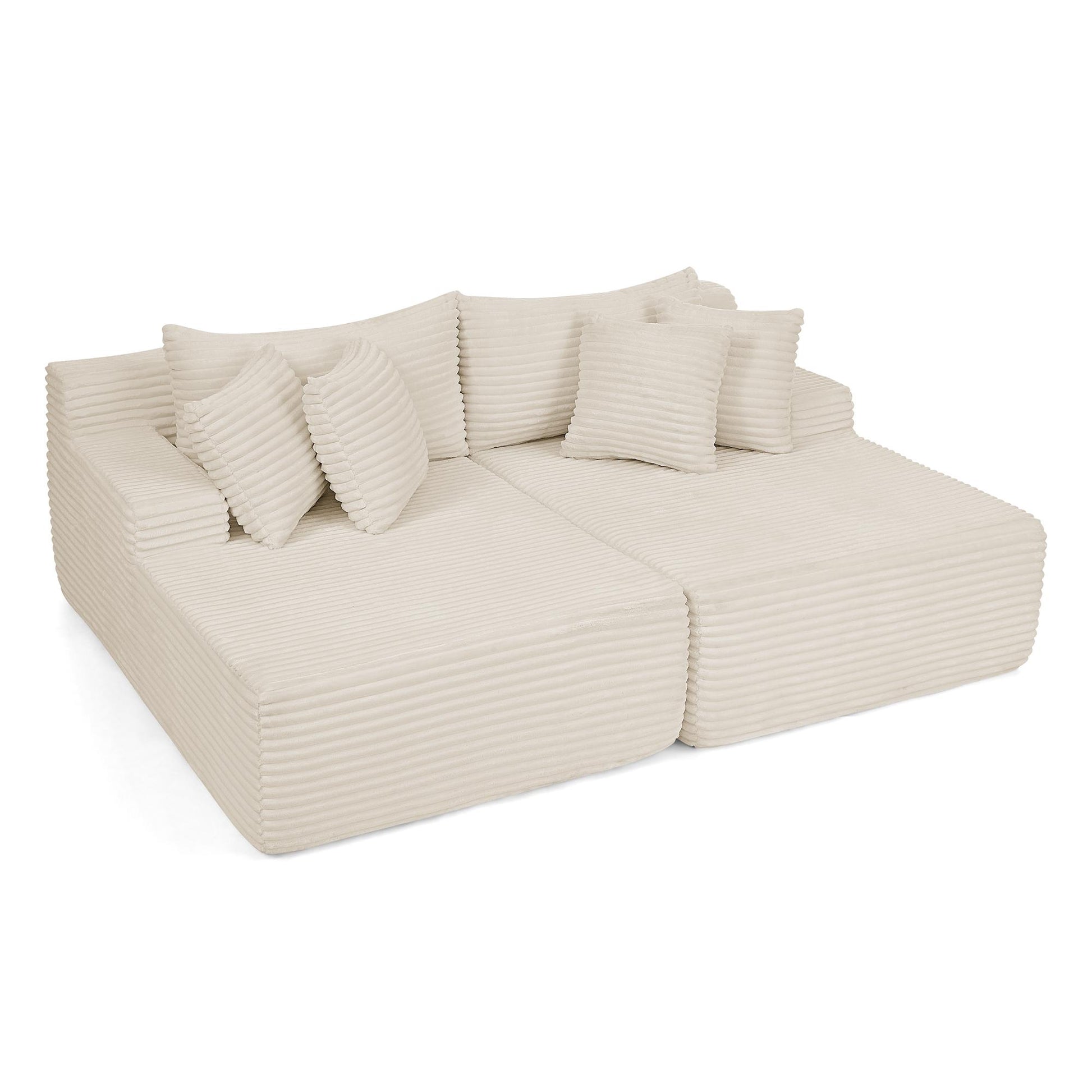 2-Seater Compressed Foam Lounge Sofa with Velvet Fabric and No Wood Frame, Loveseat Ideal for Bedroom, 83" L x 63" W x 25" H, Beige