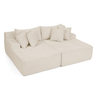 2-Seater Compressed Foam Lounge Sofa with Velvet Fabric and No Wood Frame, Loveseat Ideal for Bedroom, 83" L x 63" W x 25" H, Beige