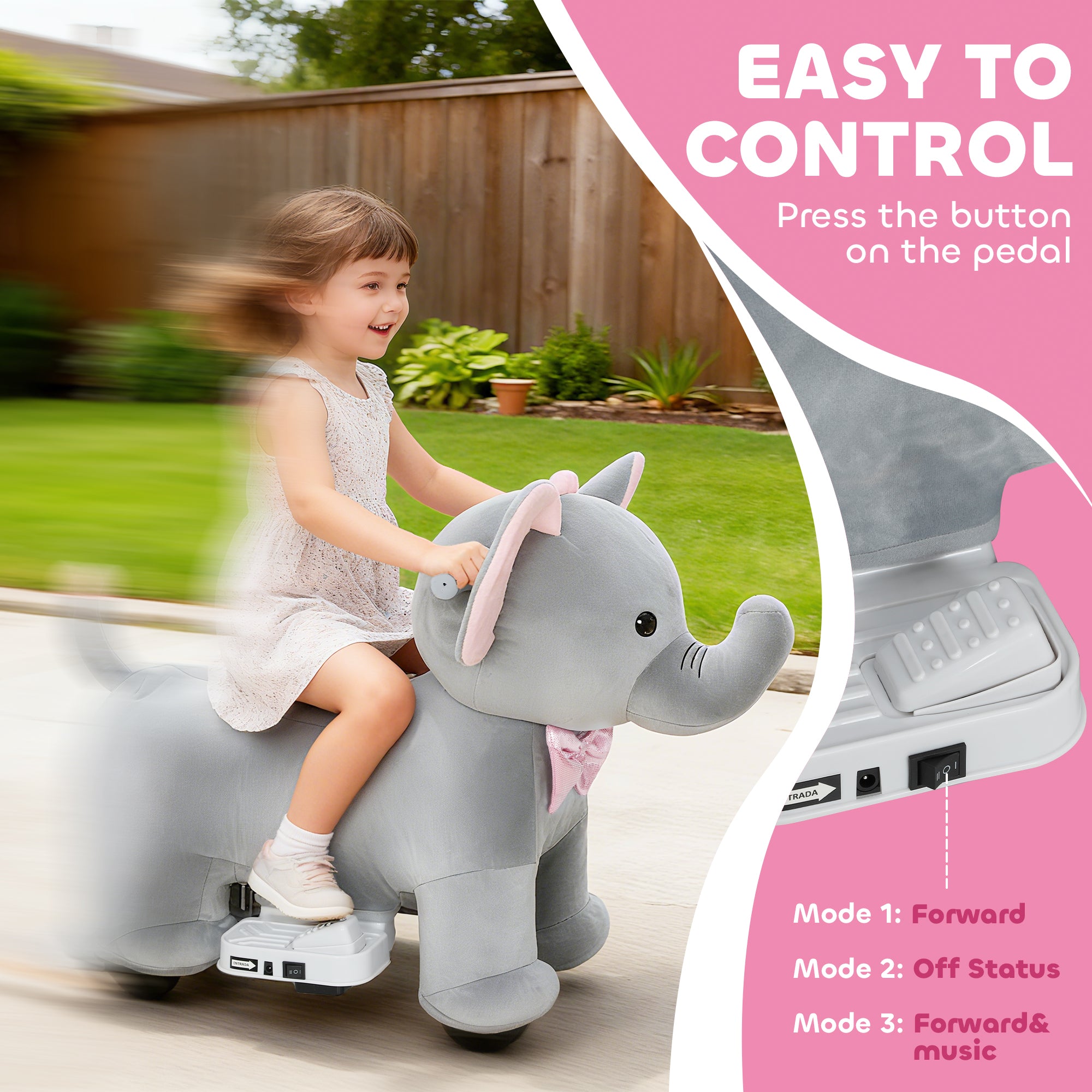 6V Ride on Horse with Music, Forward, Soft Touch, Foot Pedal, for Boys Girls 1.5-5 Years Old