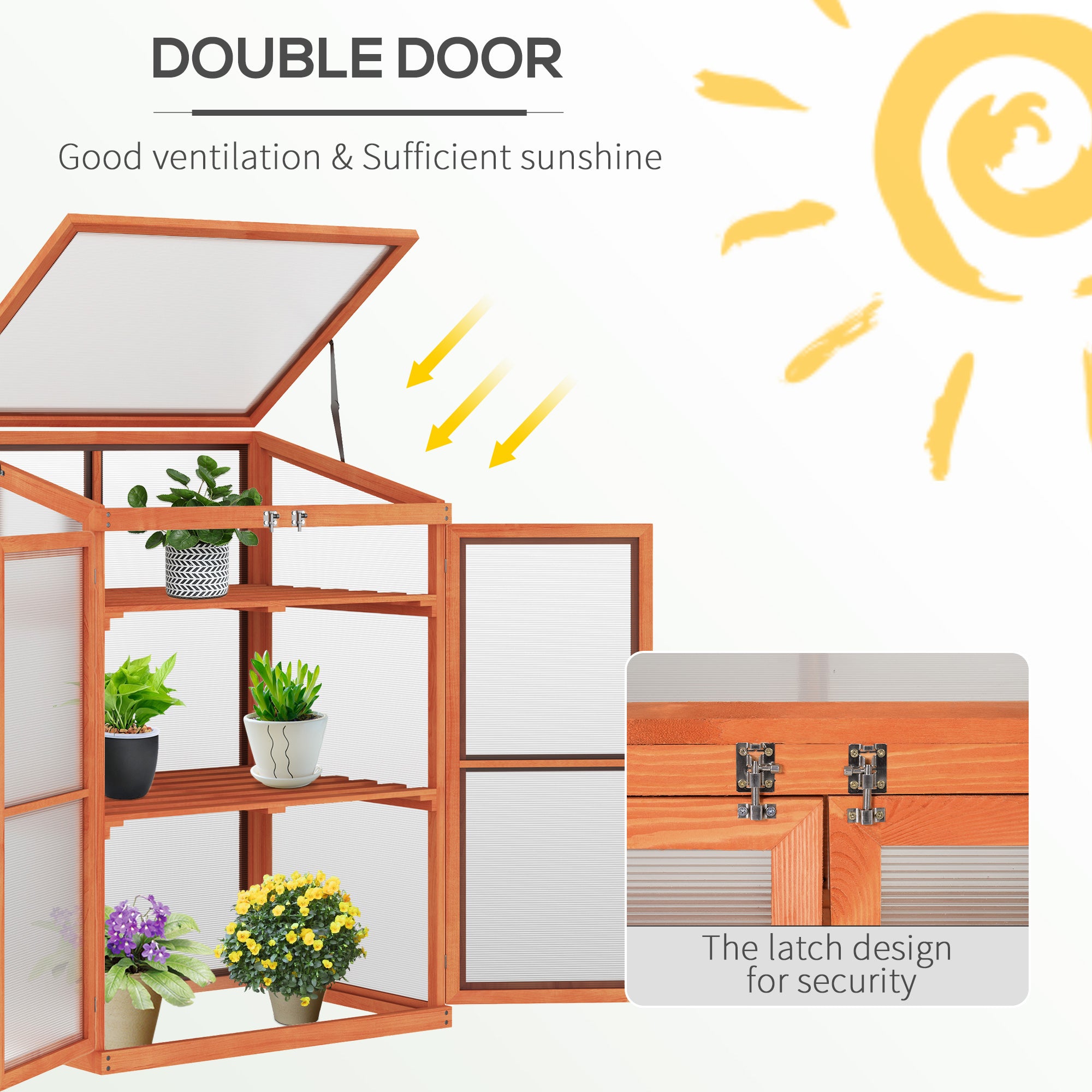 Wooden Cold Frame Greenhouse Small Mini Planter Box, 30" L x 24" W x 44" H, Golden Red Finish