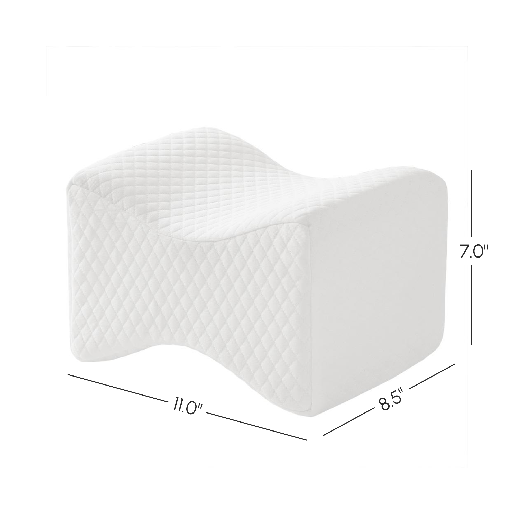 Memory Foam Contour Knee Pillow with Gel Infusion, Machine Washable Cover, Perfect for Side Sleepers, 11" L x 8.5" W x 7" H, White
