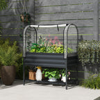 Raised Garden Bed with Legs and Cover, Metal Elevated Planter Box with Bottom Shelf and Liner for Vegetables, Dark Gray