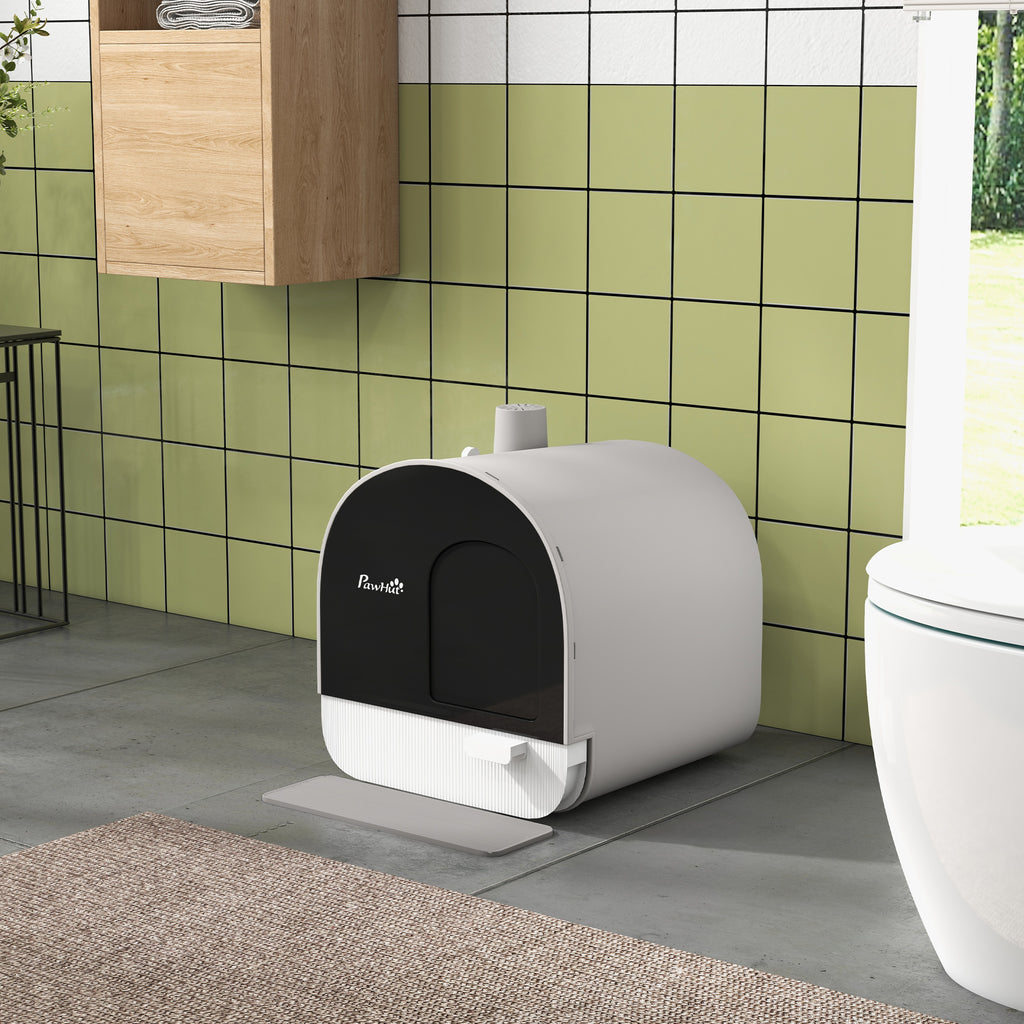 Cat Litter Box with Lid with Scoop and Filter, Light Gray
