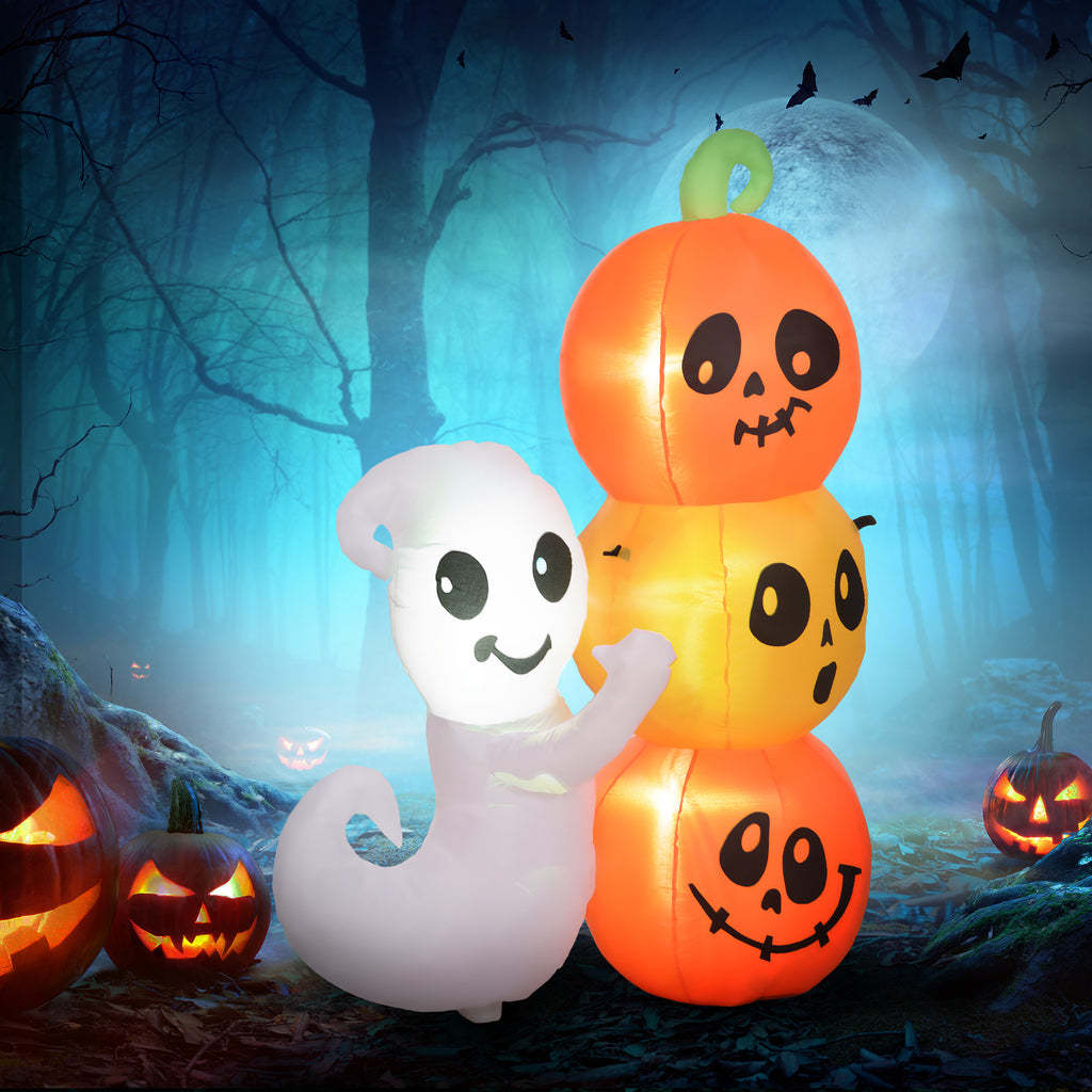 5ft Inflatable Halloween Ghost and Pumpkin, Blow Up LED Display for Garden Indoor Outdoor