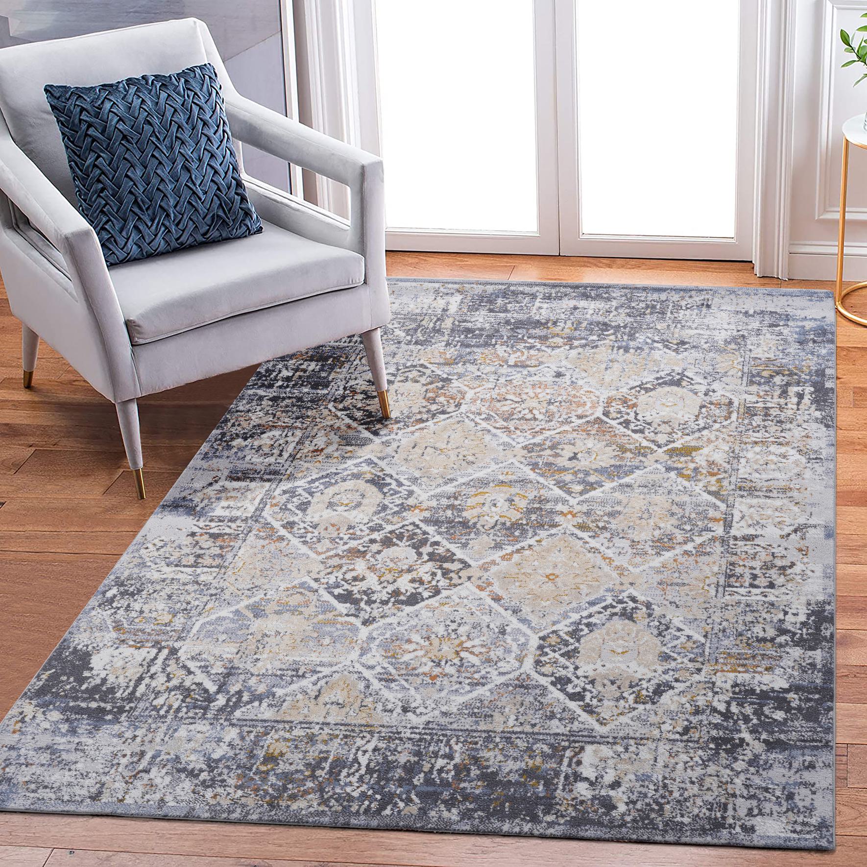 Naar 5x7 Stain-Resistant Area Rug with Non-Shedding Design and Cotton Backing, Kid and Pet-Friendly Carpet, 90" L x 63" W x 0.3" H, Multicolor