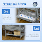Wooden Hamster Cage with Storage Shelf, Large Rat Mouse Habitat Including Seesaw, Small Animal Cage with Sliding Tray, Wide Ramp for Racing, Running Wheel, 35.5" H