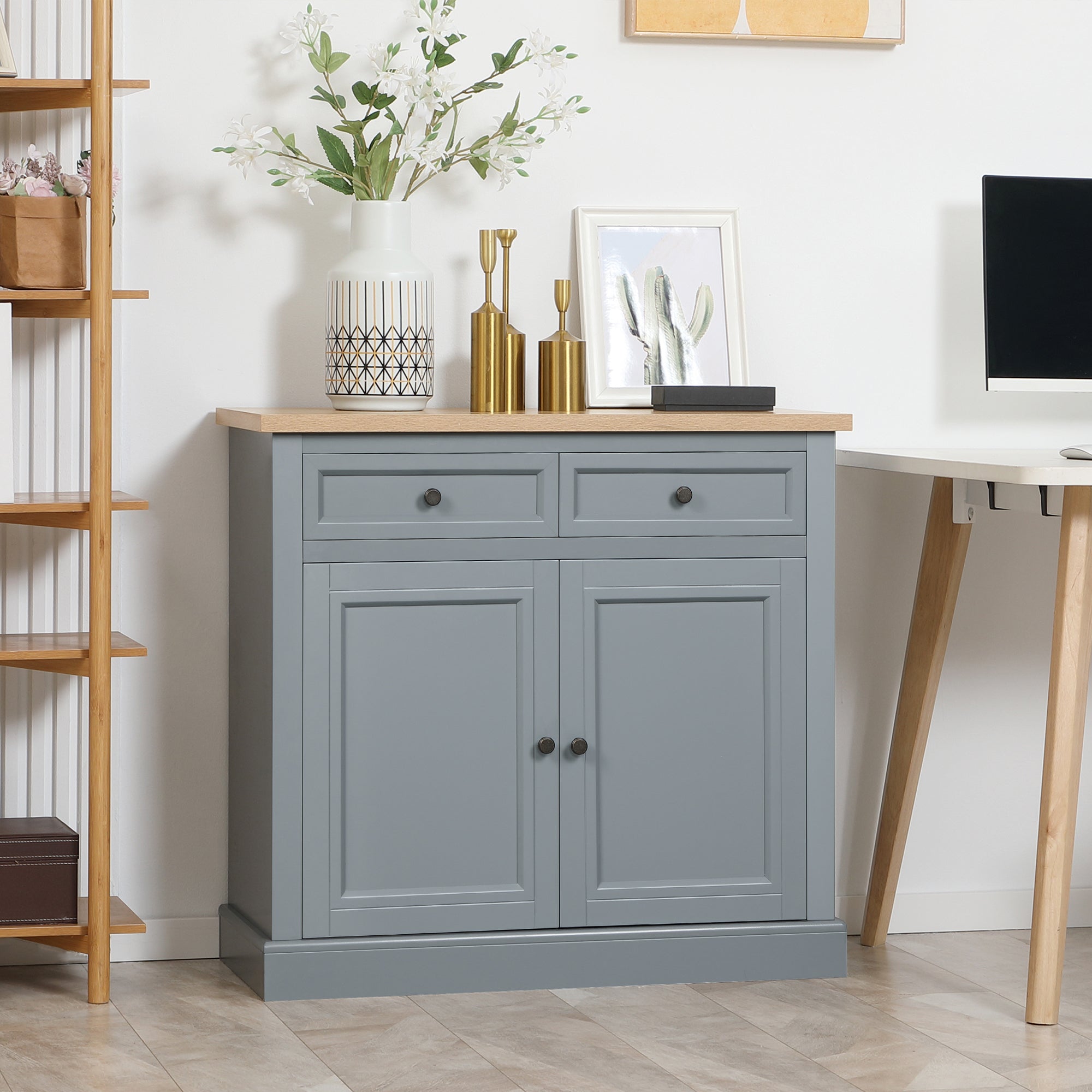 Sideboard Buffet Cabinet, Coffee Bar Cabinet with 2 Drawers and Double Door Cupboard for Kitchen, Living Room, Entryway, Dark Gray