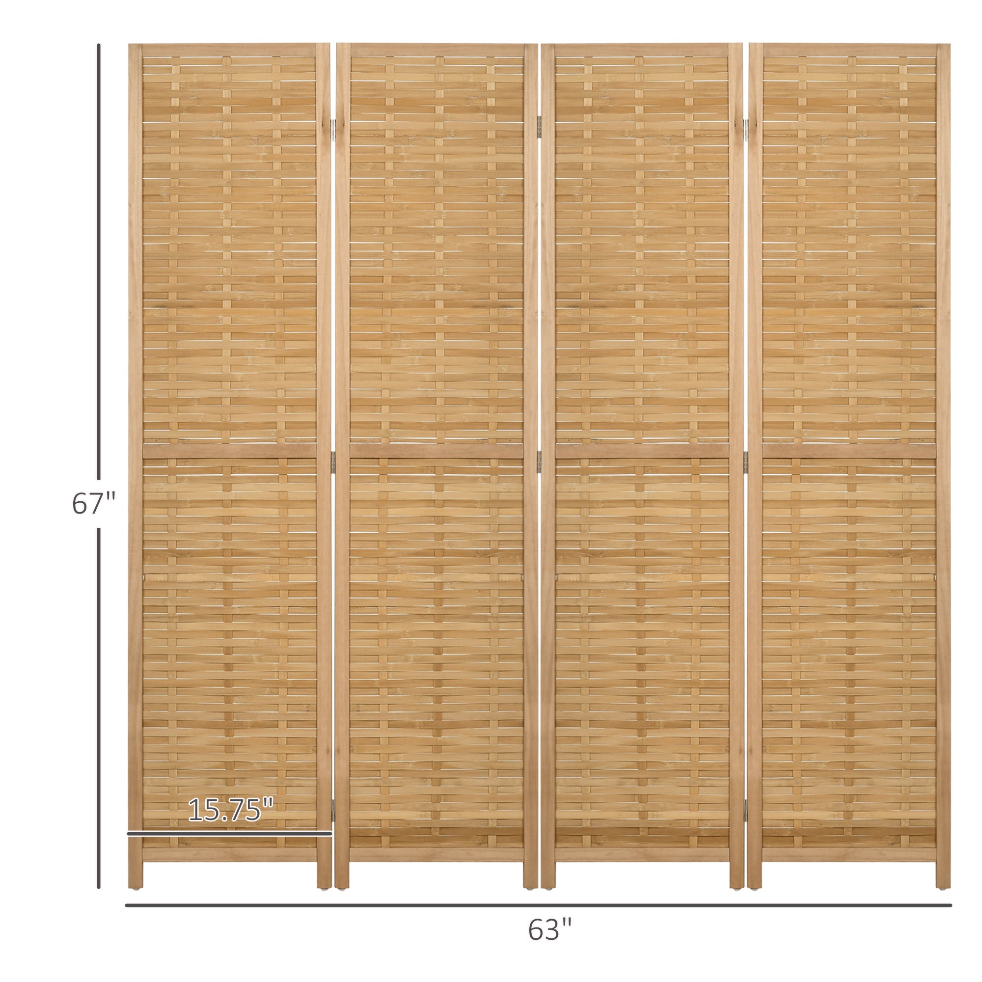 Hand Woven Room Divider, 4 Panel Bamboo Folding Privacy Screen for Home Office, 47.25"x67"x0.75", Natural