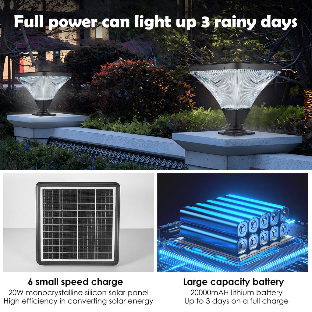 15" Outdoor LED Post Light with Remote Control, Dimmable and Timer Function, Weatherproof for Yard, Garden, 15" L x 15" W x 15.5" H, Black