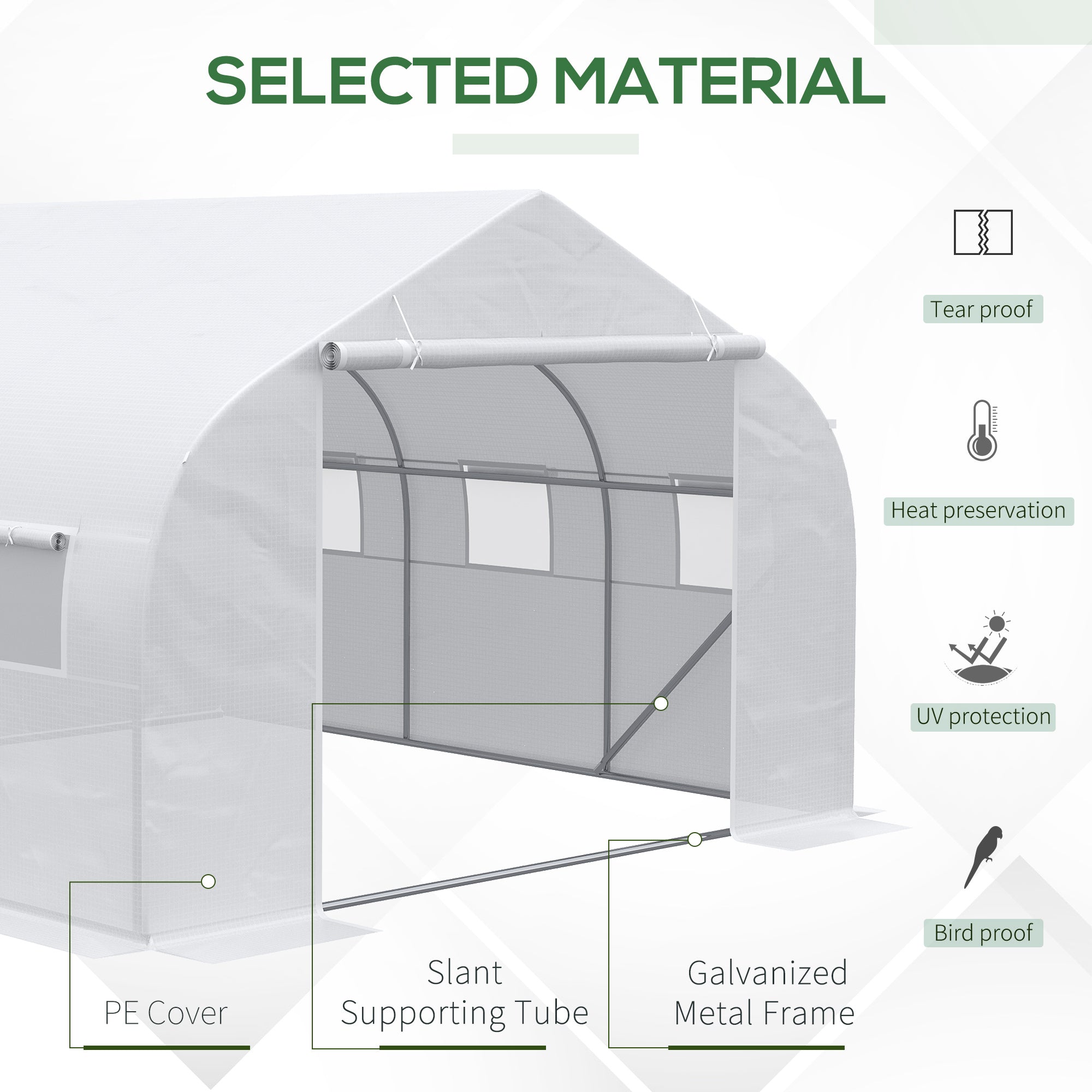 11.5' x 10' x 6.5' Walk-in Greenhouse, Tunnel Green House with Zippered Door and 6 Mesh Windows, Gardening Plant Hot House with Galvanized Steel Frame, White
