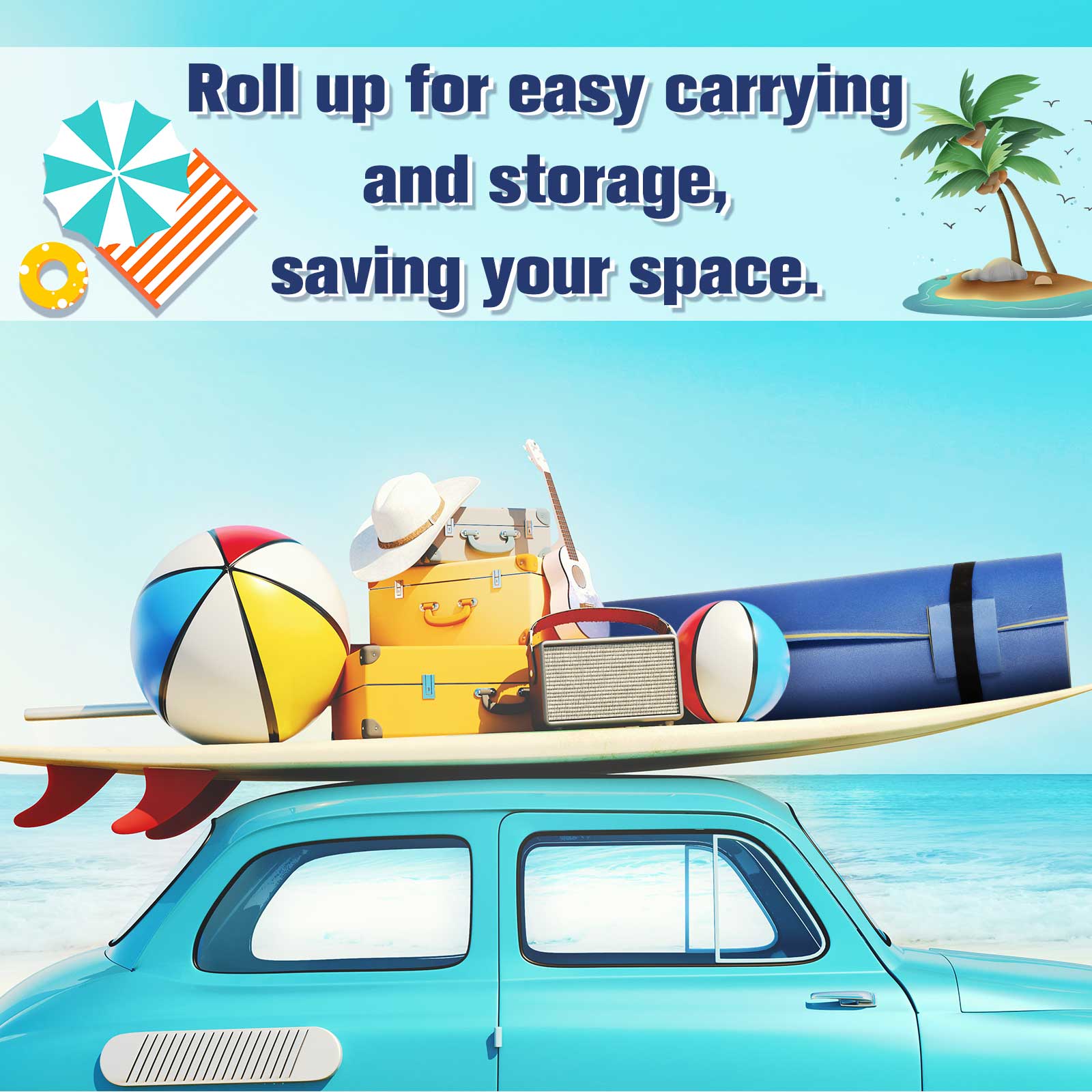 Roll-Up Pool Float Pad for Lakes, Oceans& Pools, Water Mat for Playing, Relaxing & Recreation - Blue