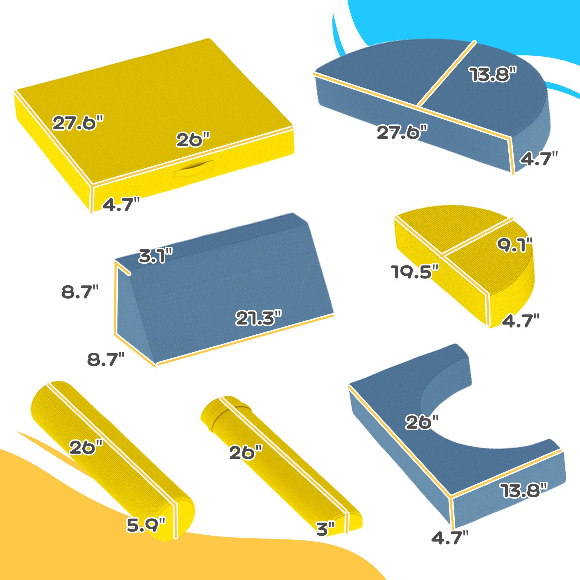 14 Pieces Foam Climbing Blocks for Toddlers, Indoor Climb and Crawl Activity Play Set, Yellow