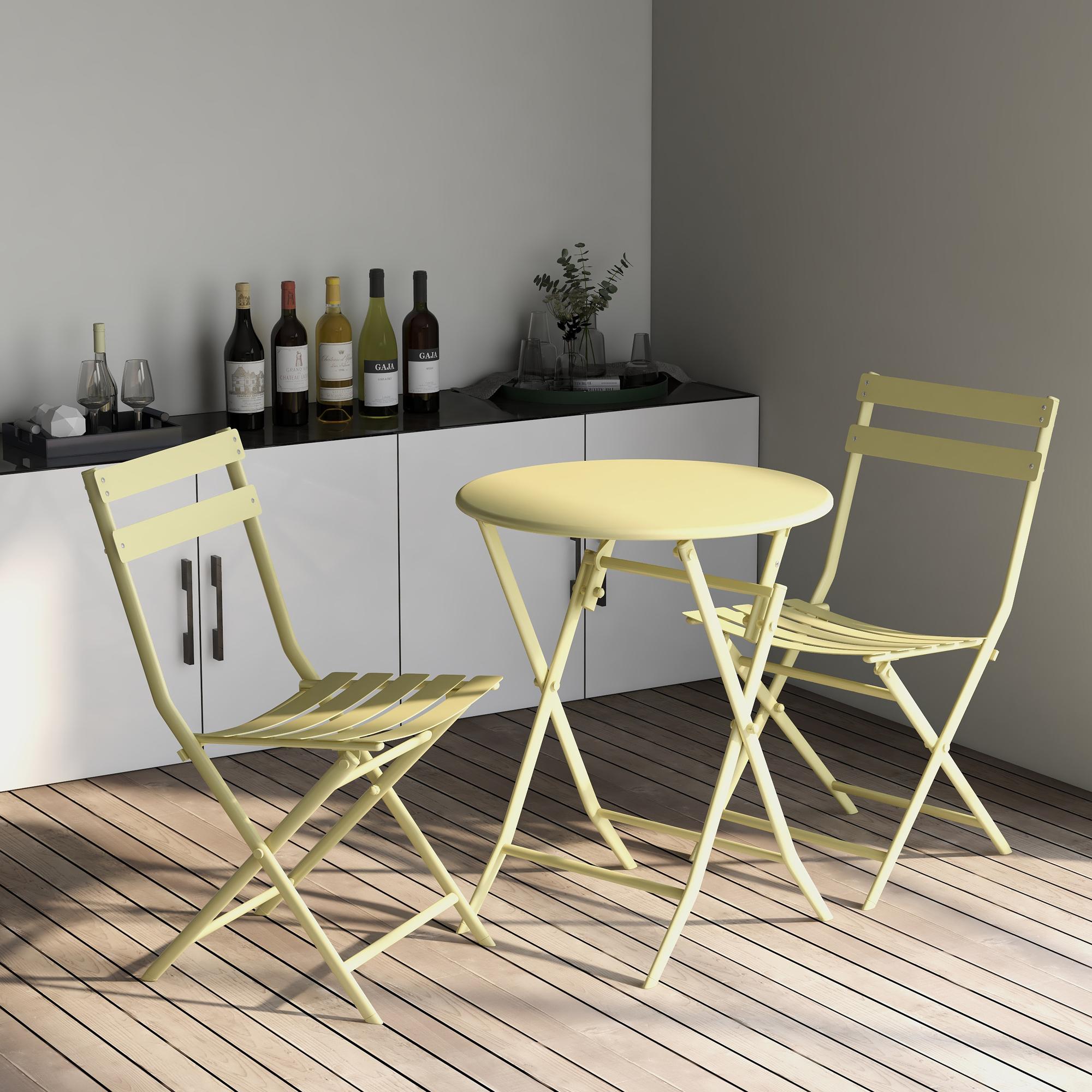 3-Piece Patio Bistro Set with Foldable Round Table and Chairs, Scratch and Rust Resistant, Yellow