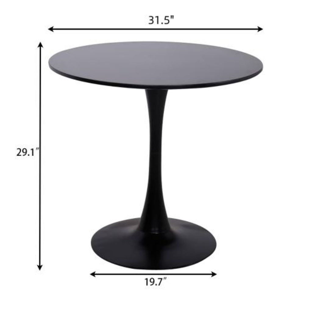Modern Round Dining Table with Strong Metal Base, Kitchen Dining Room Furniture, Easy to Assemble and Clean, 31.5″ L x 31.5″ W x 29″ H, Black