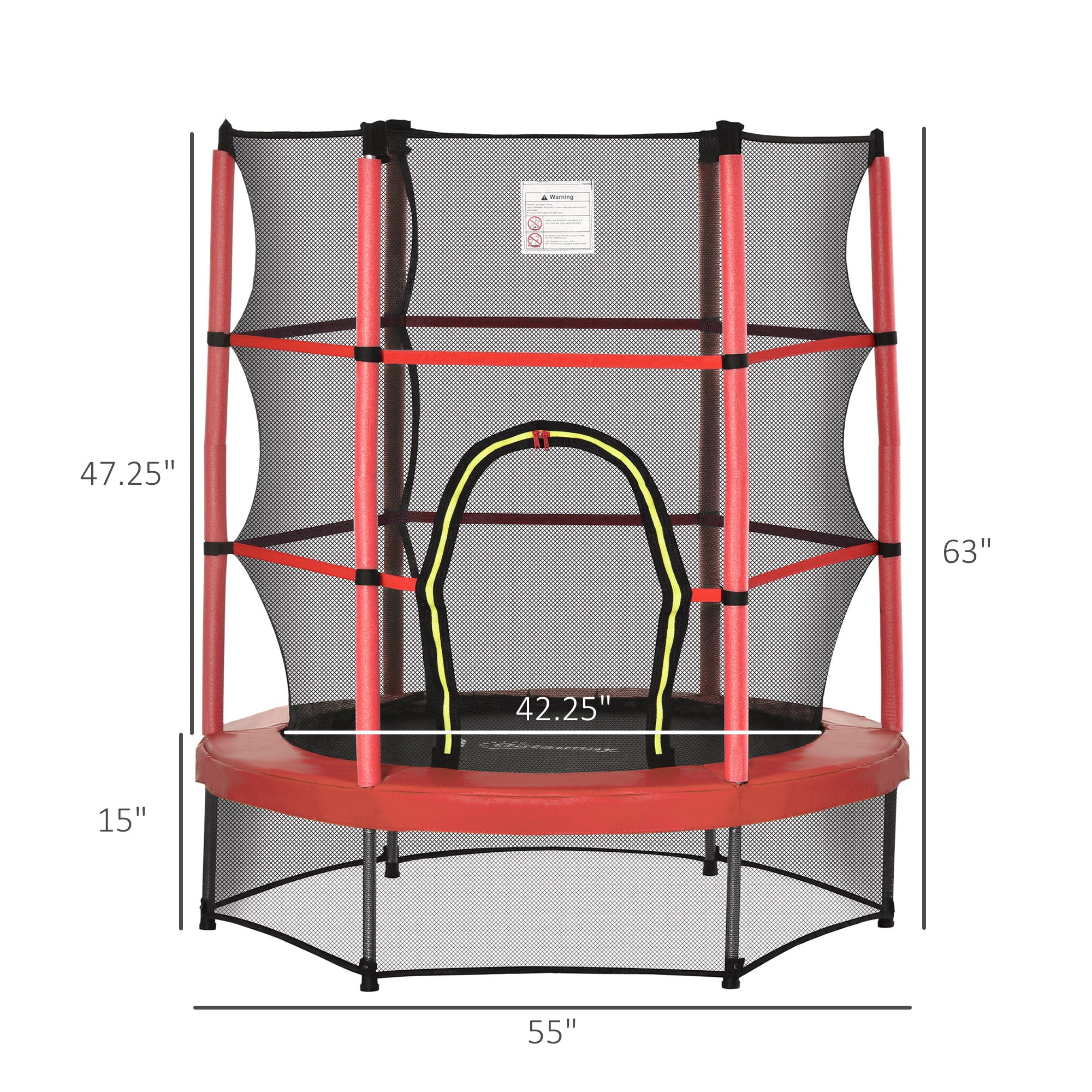 Φ5FT Kids Trampoline with Enclosure Net for Age 3 to 6 Years Red