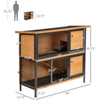 48" 2-Story Large Rabbit Hutch Bunny Cage Wooden Pet House Metal Frame with Rooms, Ramp, No Leak Tray, Feeding Trough, Waterproof Asphalt Roof for Rabbits, Chickens, Ducks, Outdoor/Indoor