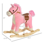 Rocking Horse Plush Animal on Wooden Rockers, Baby Rocking Chair with Sounds, Moving Mouth, Wagging Tail, Pink