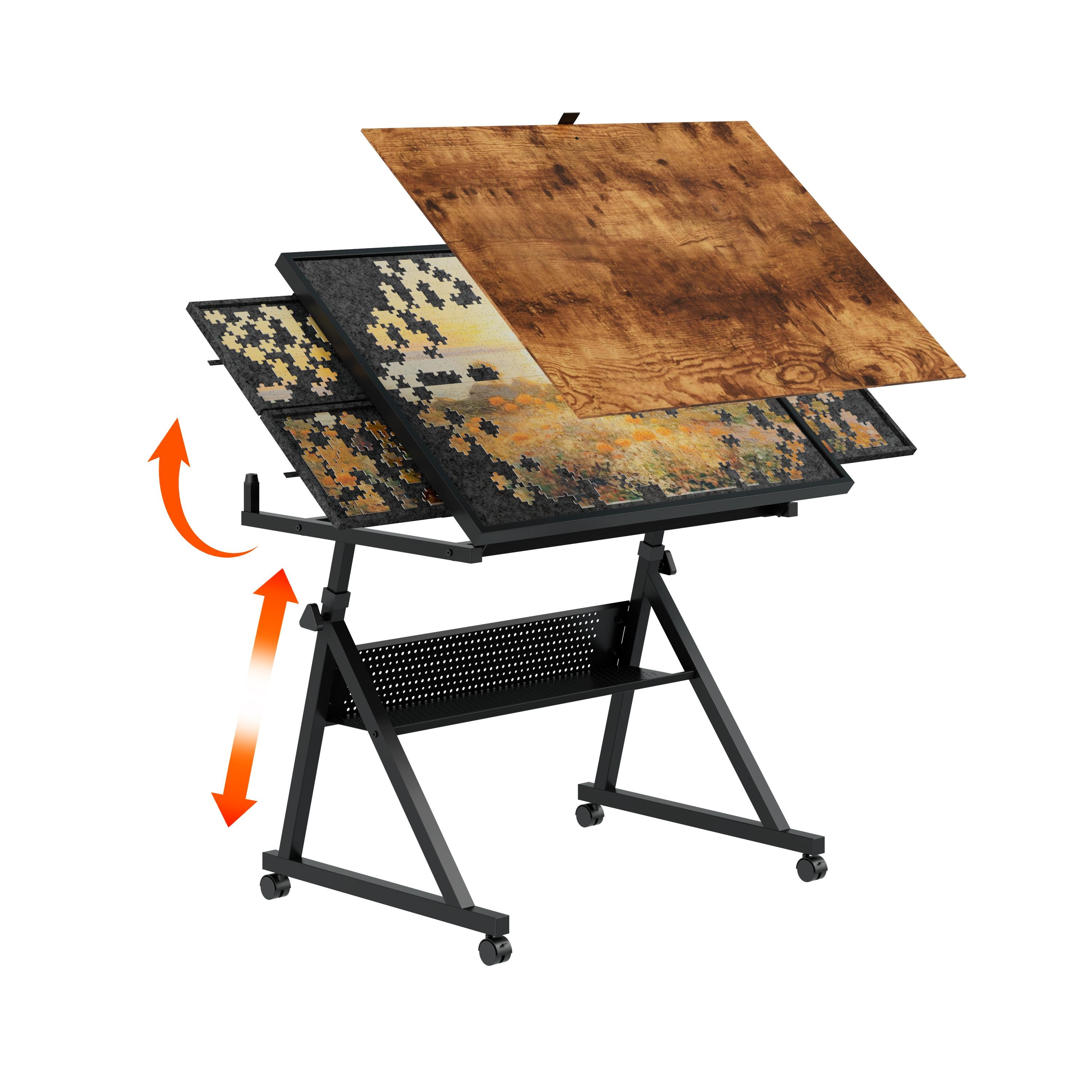 1500-Piece Jigsaw Puzzle Table with 4 Felt Storage Trays, Locking Casters, Drawing Desk with Wooden Cover, 35.5" L x 23.5" W x 29.5" H, Black