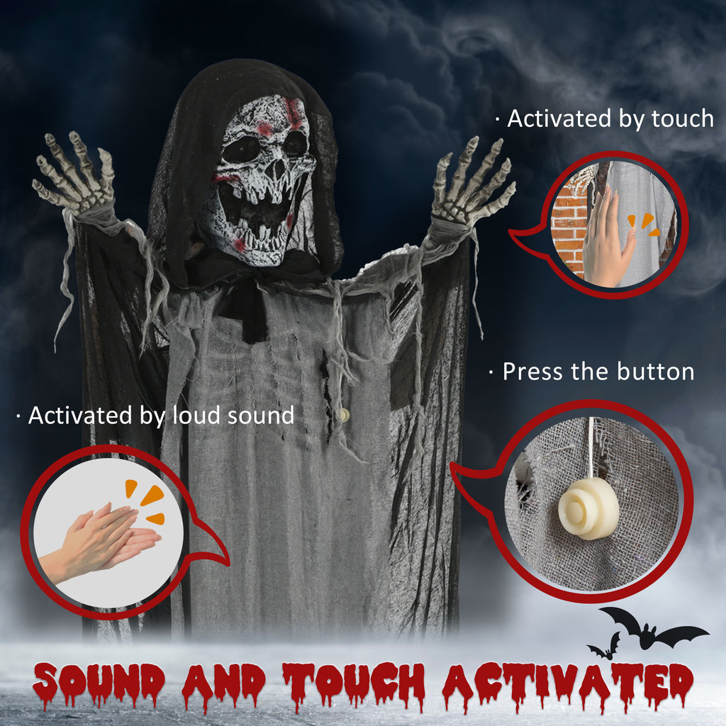 74" Life Size Outdoor Halloween Decorations Skeleton Witch, Animated Prop Animatronic Decor with Sound and Motion Activated, Light Up Eyes and Chest, Howling and Chain Sound
