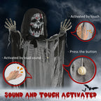 74" Life Size Outdoor Halloween Decorations Skeleton Witch, Animated Prop Animatronic Decor with Sound and Motion Activated, Light Up Eyes and Chest, Howling and Chain Sound