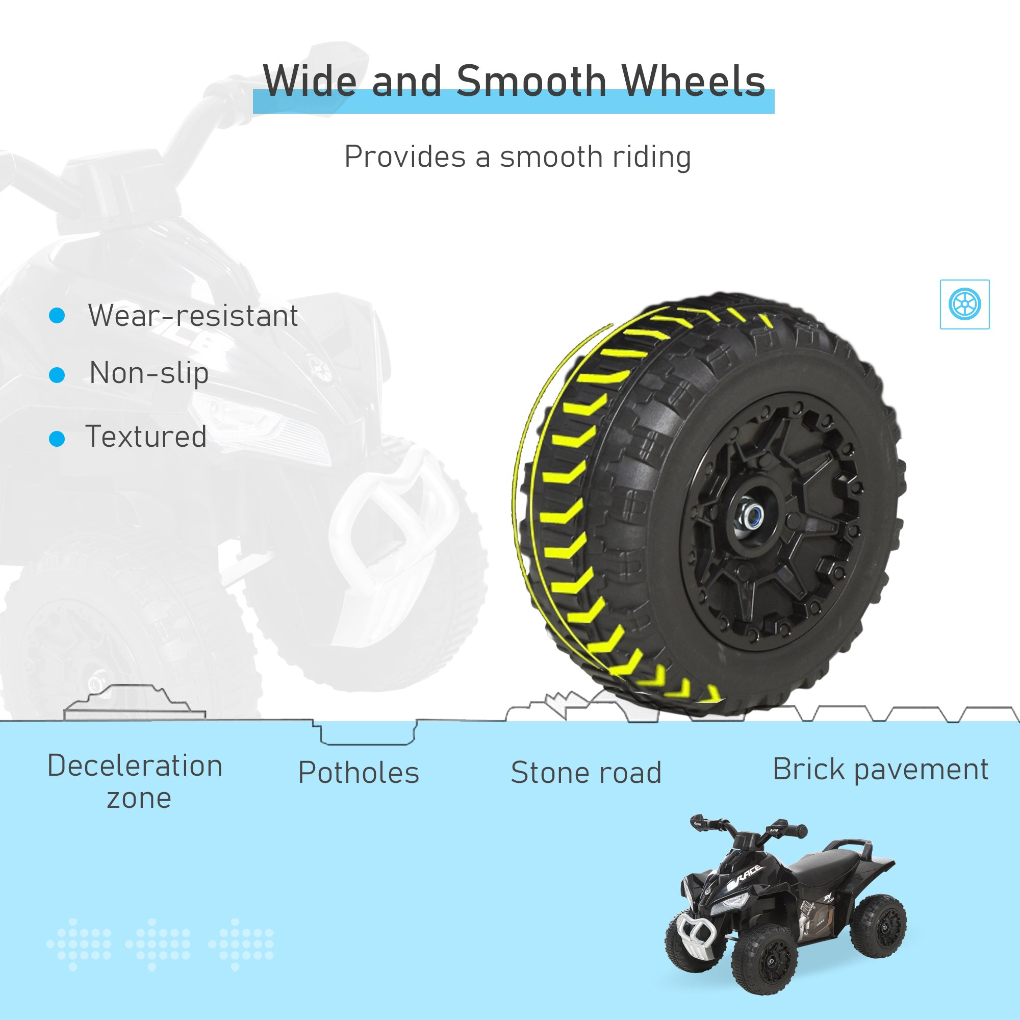 NO Power Kids Ride On Push Car, Ride Racer, Foot-to-floor Sliding Car, Walking ATV Toy with Music, Lights, for 1.5-3 Years Old, Black