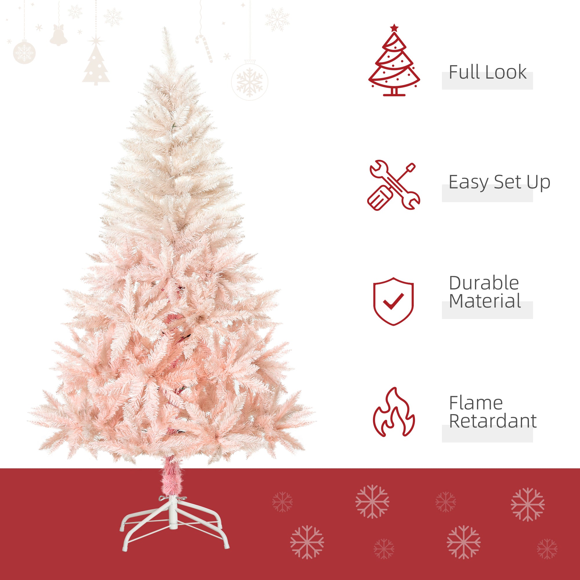 5ft Unlit Spruce Artificial Christmas Tree with Realistic Branches and 450 Tips, Pink