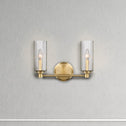 Regal Double Light Vanity with Clear Ribbed Glass, Satin Brass Finish, 15" L x 5" W x 10" H, Antique Brass+Clear