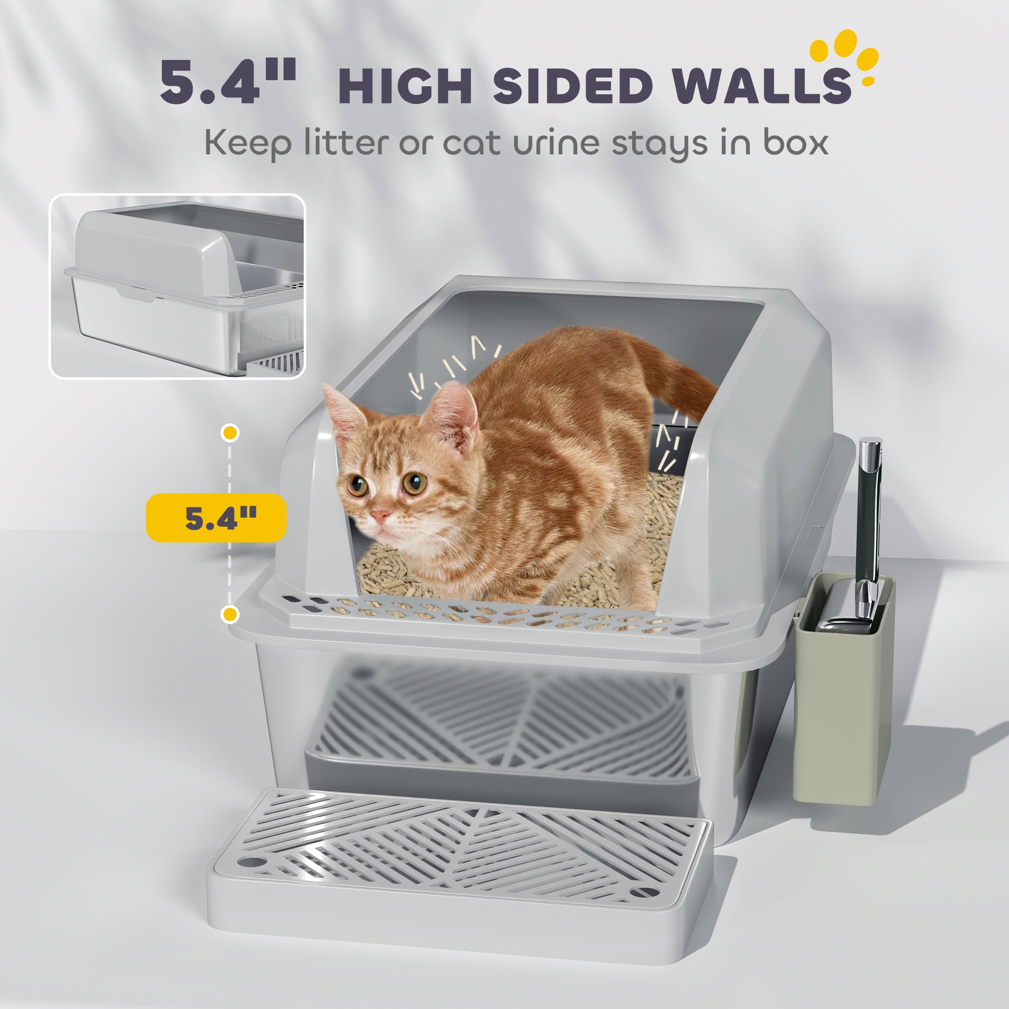 2 Pack Stainless Steel Litter Box with Metal Scoop & Scoop Holder, High Sided, Anti-Urine Leakage, Non-Sticky