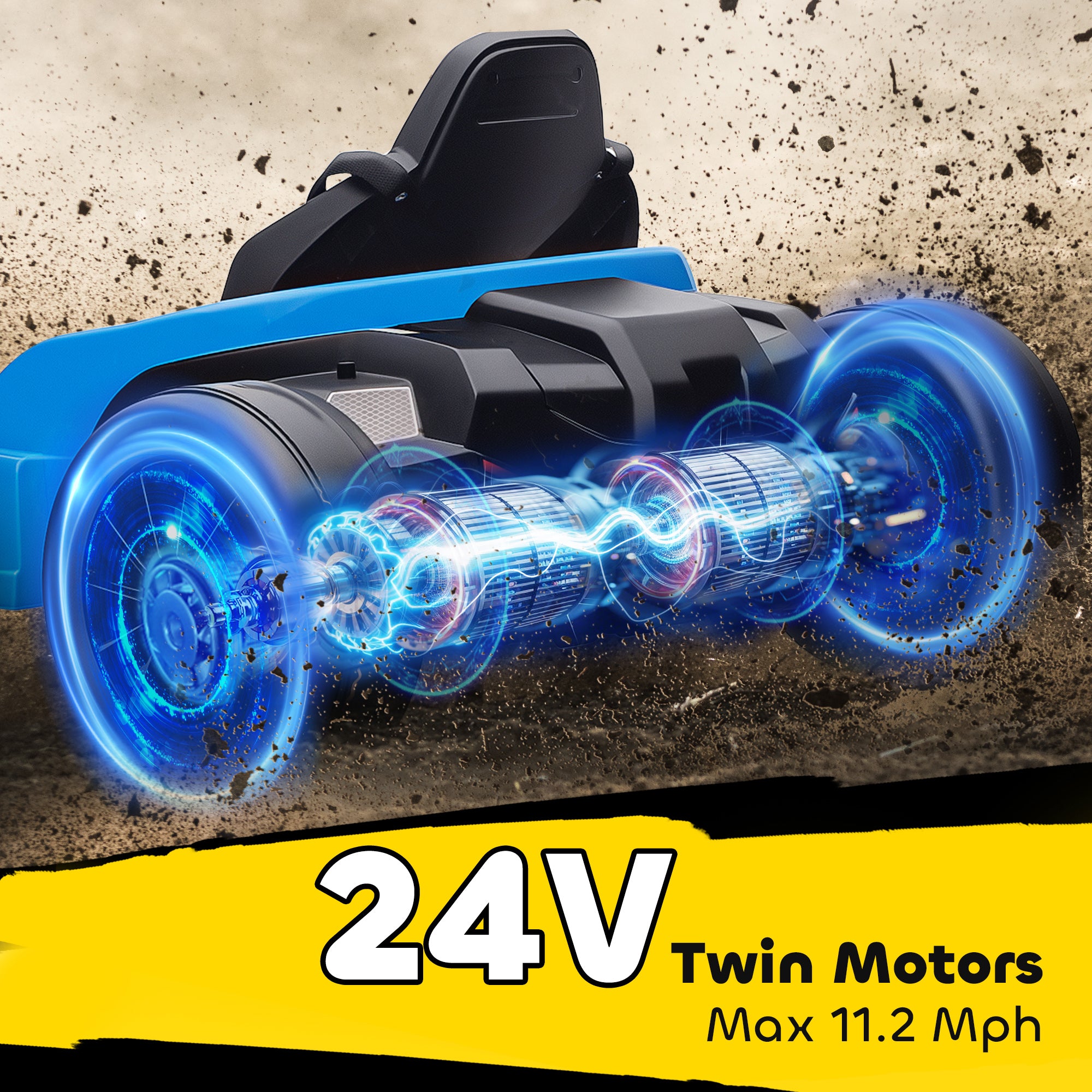 24V Electric Go Kart with Dual 150W Motors, Adjustable Seat & 11.2MPH High Speed, Slow Start, 5-Point Harness, Blue