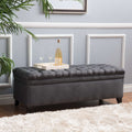 Storage Ottoman with Birch Legs, Hand-Tufted Fabric, 50" L x 20.5" W x 18.25" H, Spot Clean, Gray