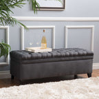 Storage Ottoman with Birch Legs, Hand-Tufted Fabric, 50" L x 20.5" W x 18.25" H, Spot Clean, Gray