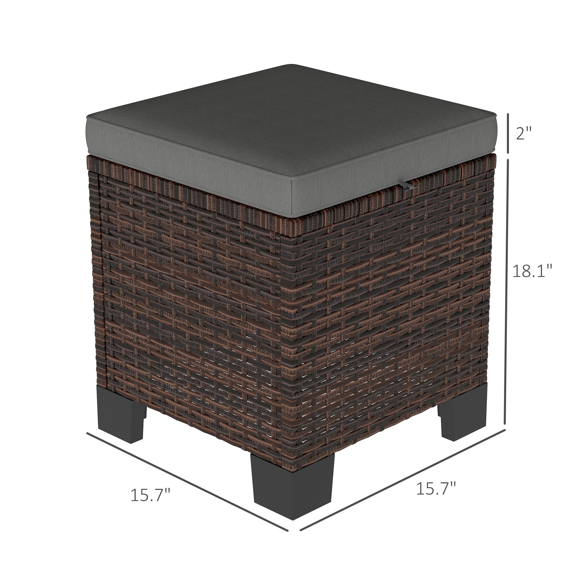 2 Piece Wicker Outdoor Ottomans with Cushions, Rattan Ottoman Footrest and Side Table for Patio, Yard, Poolside, Gray