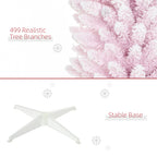 7' Decorated Christmas Tree Snow Flocked Artificial Christmas Tree with Pencil Shape, Realistic Branches, Pink