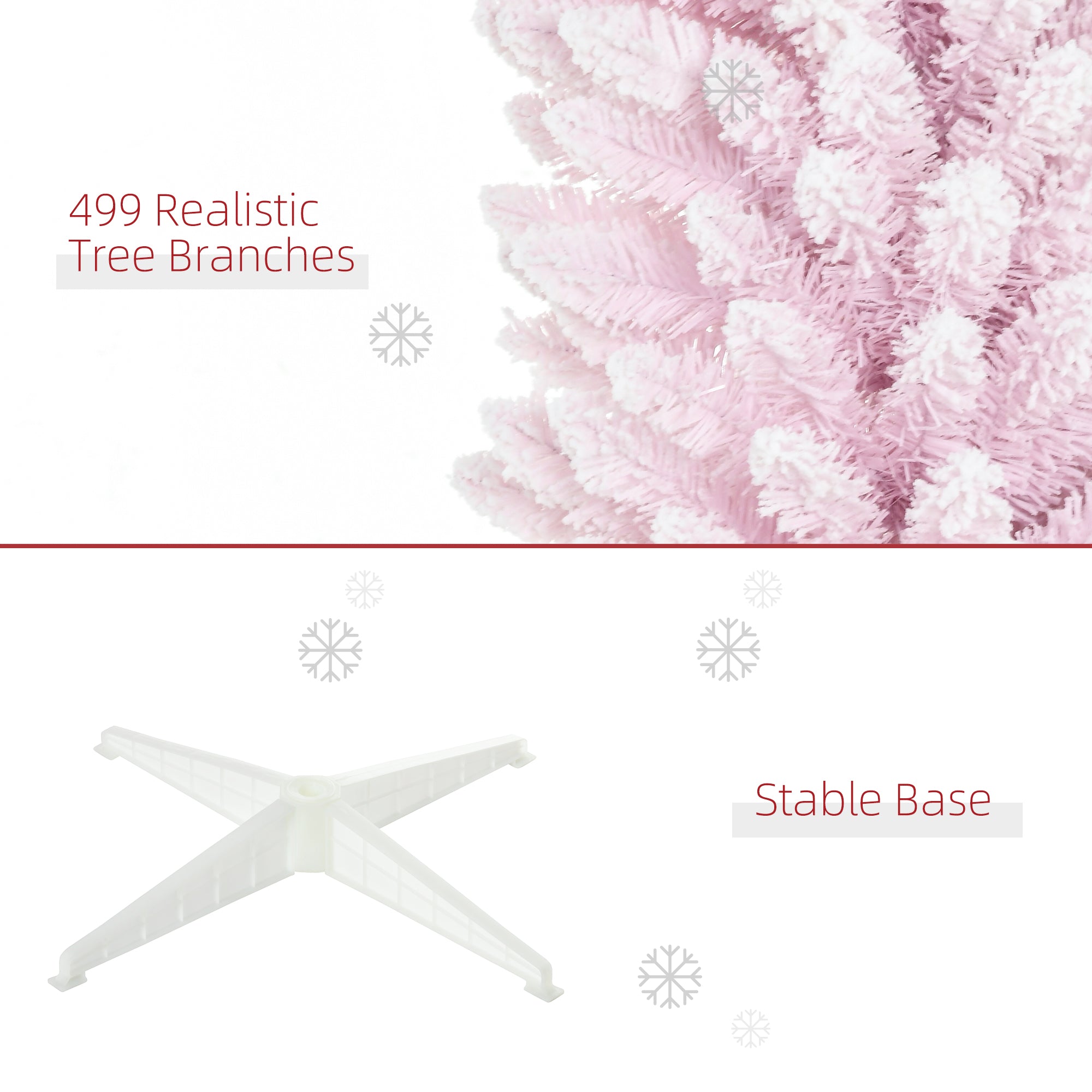 7' Decorated Christmas Tree Snow Flocked Artificial Christmas Tree with Pencil Shape, Realistic Branches, Pink